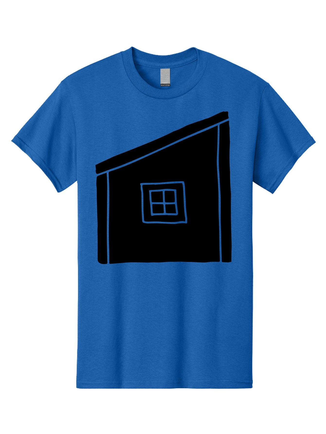 House Men'S Graphic Tee, 100% Cotton, Comfortable Casual Summer Wear, Machine Washable, Simple House Design, Minimalist Architecture, Black House Silhouette, Neon Green Outline, Four-Paned Window, Modern Home Decor, -  Aaa599