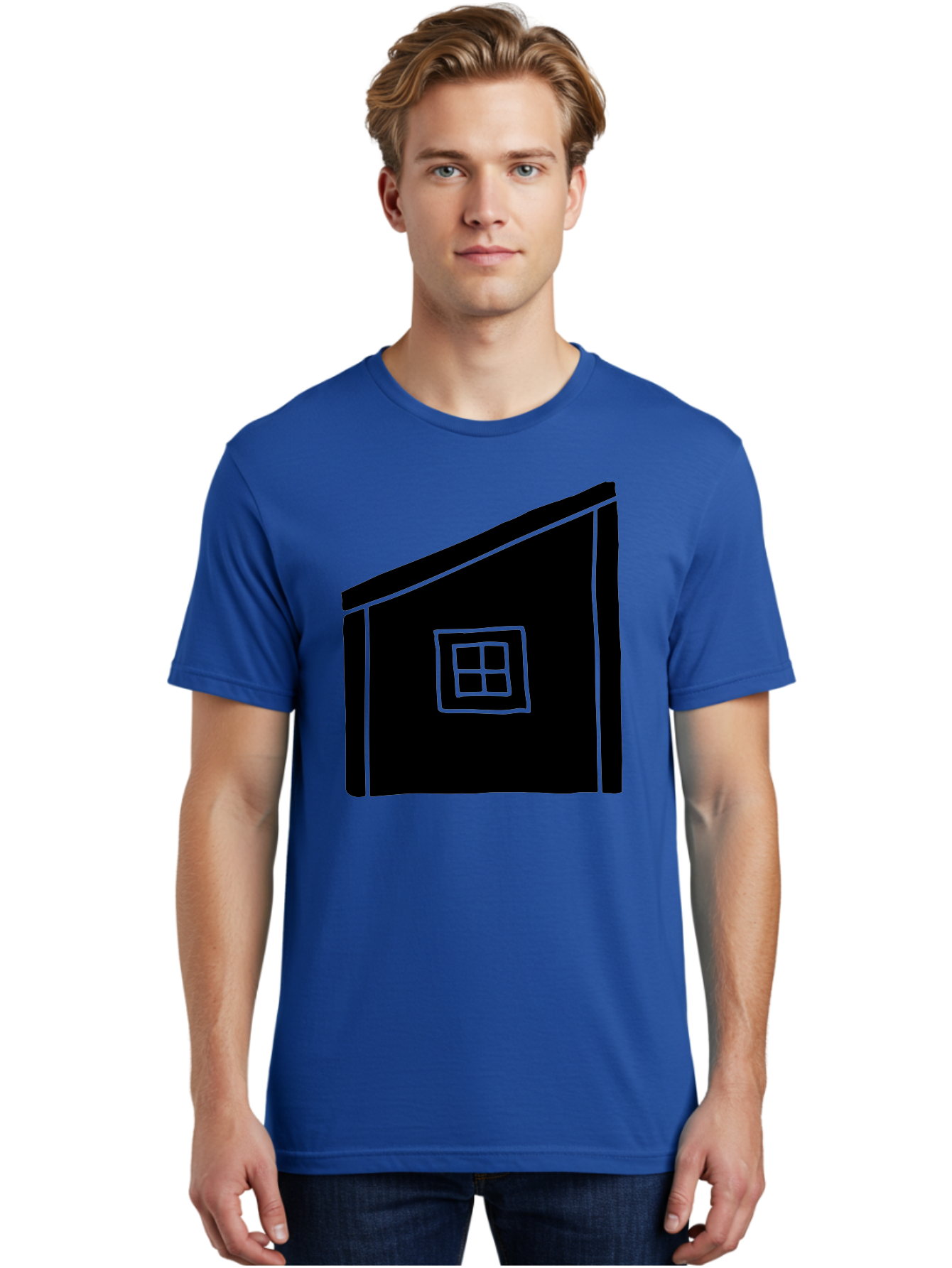 House Men'S Graphic Tee, 100% Cotton, Comfortable Casual Summer Wear, Machine Washable, Simple House Design, Minimalist Architecture, Black House Silhouette, Neon Green Outline, Four-Paned Window, Modern Home Decor, -  Aaa599 26