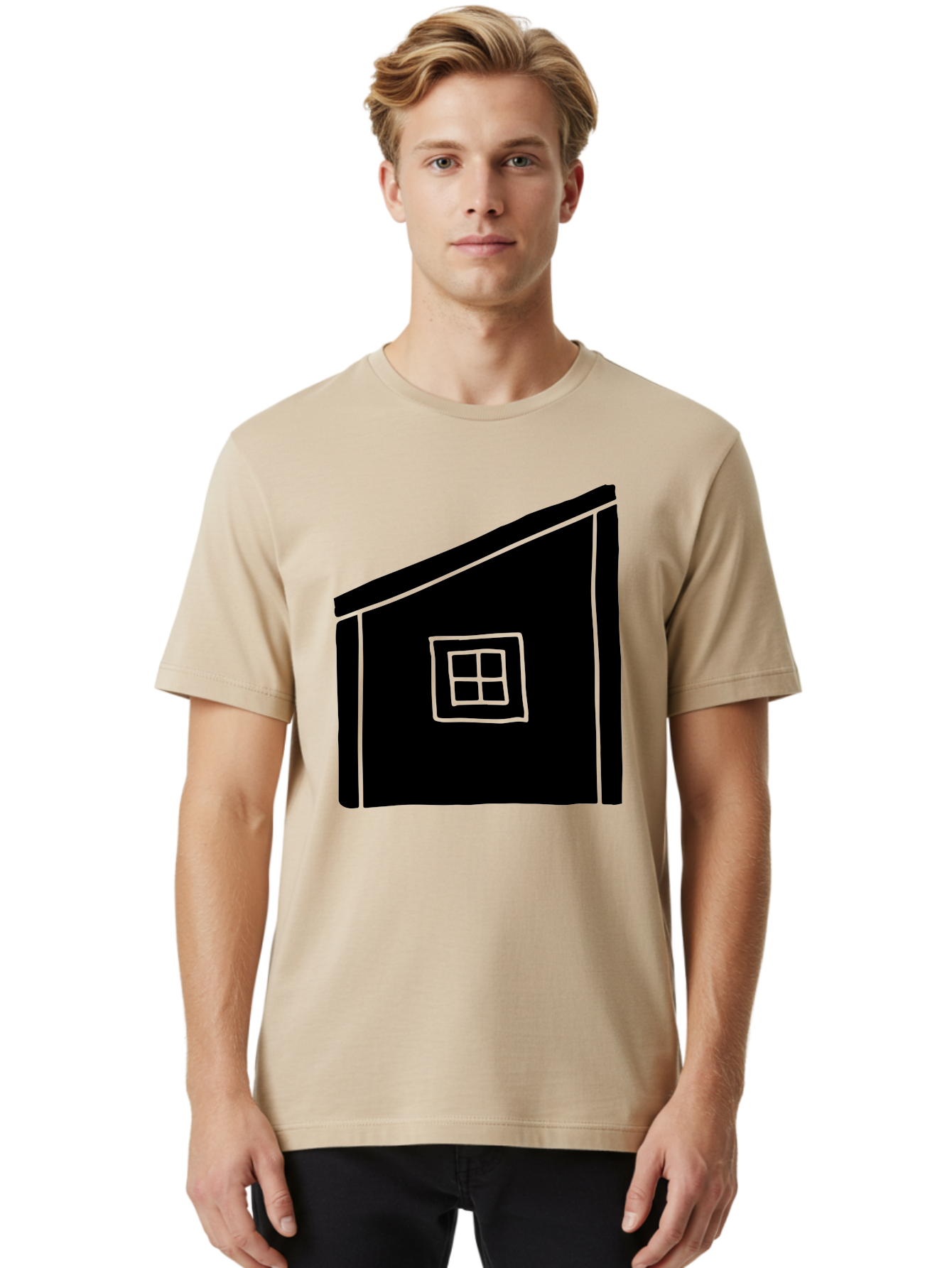House Men'S Graphic Tee, 100% Cotton, Comfortable Casual Summer Wear, Machine Washable, Simple House Design, Minimalist Architecture, Black House Silhouette, Neon Green Outline, Four-Paned Window, Modern Home Decor, -  Aaa599 28