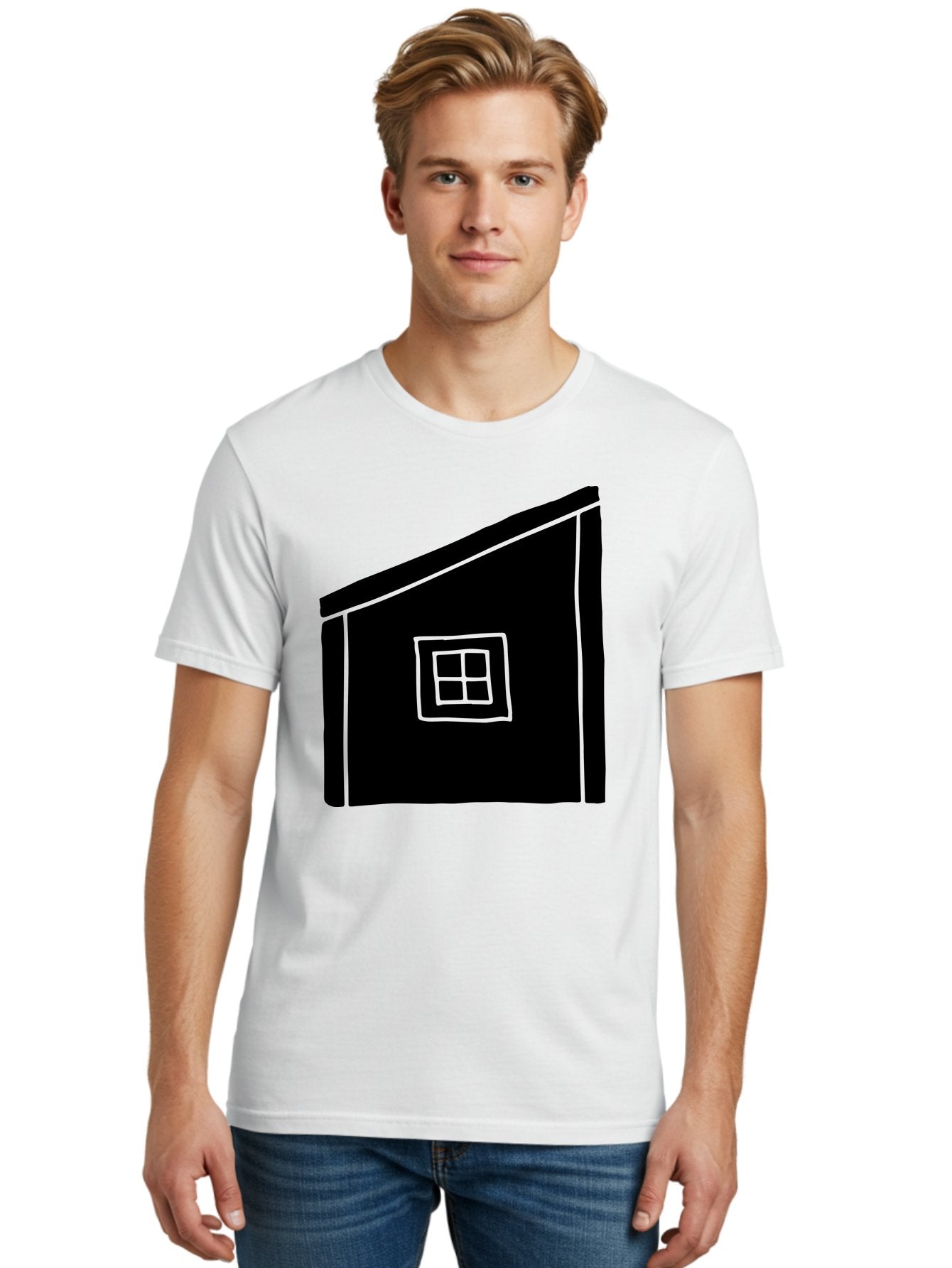 House Men'S Graphic Tee, 100% Cotton, Comfortable Casual Summer Wear, Machine Washable, Simple House Design, Minimalist Architecture, Black House Silhouette, Neon Green Outline, Four-Paned Window, Modern Home Decor, -  Aaa599 18