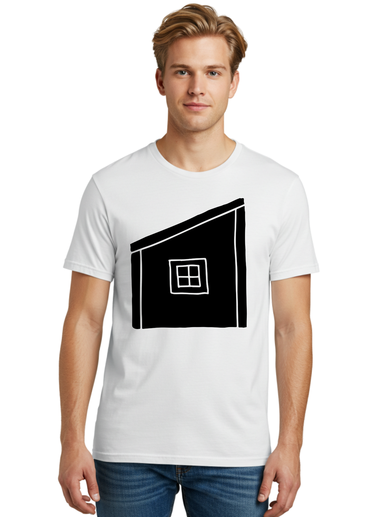 House Men'S Graphic Tee, 100% Cotton, Comfortable Casual Summer Wear, Machine Washable, Simple House Design, Minimalist Architecture, Black House Silhouette, Neon Green Outline, Four-Paned Window, Modern Home Decor, -  Aaa599 30