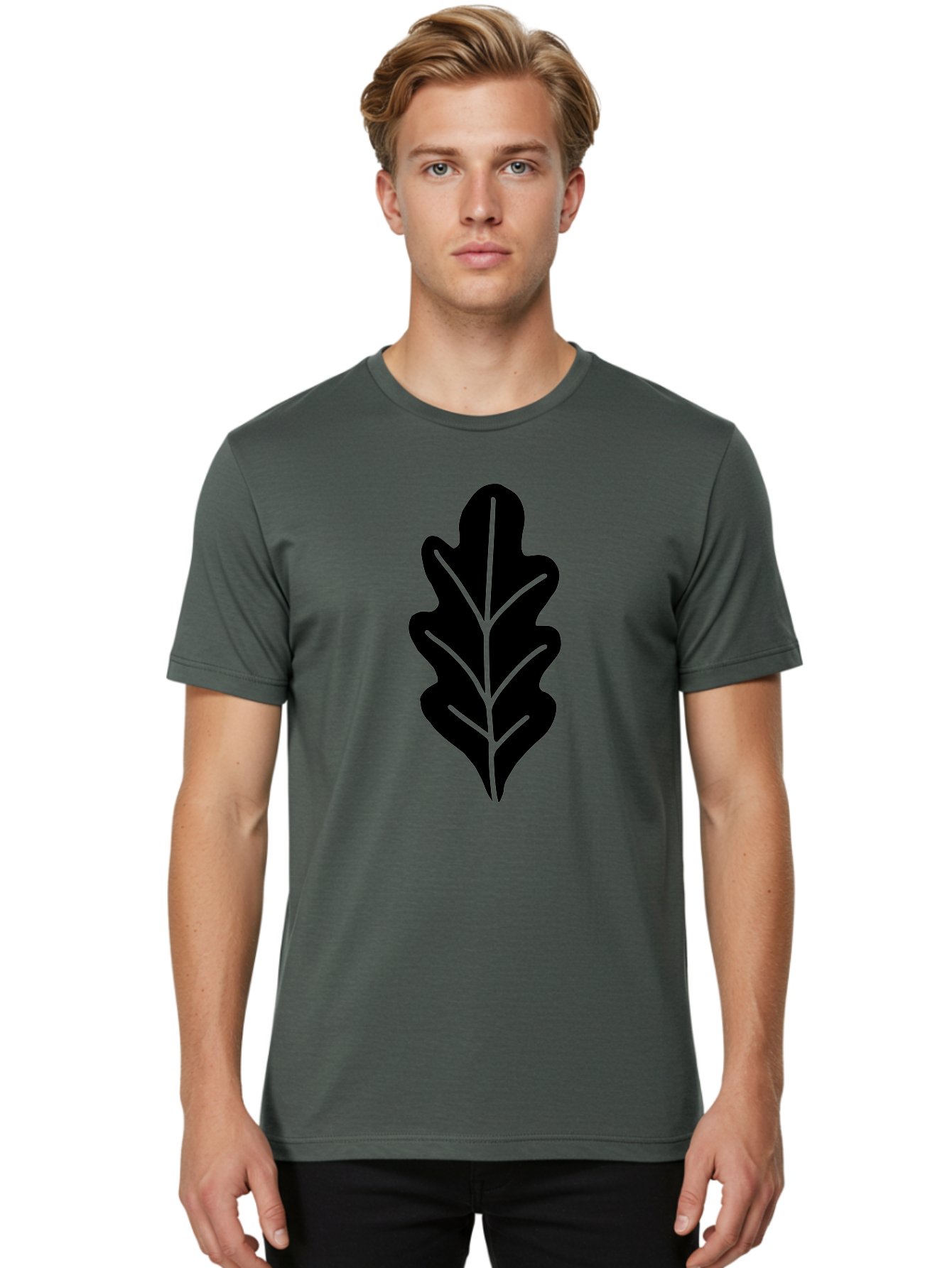 Leaf-Silhouette Men'S Graphic Tee, 100% Cotton, Comfortable Casual Summer Wear, Machine Washable, Leaf Silhouette, Foliage Icon, Simple Leaf Design, Nature-Inspired Graphic, Black Leaf Shape, Neon Green Veins, Minimalist Illustration, -  Aaa601 4