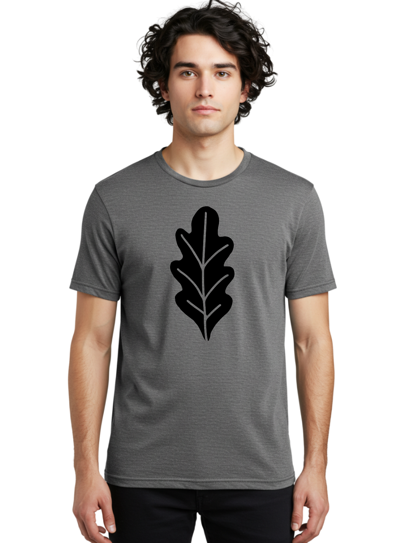 Leaf-Silhouette Men'S Graphic Tee, 100% Cotton, Comfortable Casual Summer Wear, Machine Washable, Leaf Silhouette, Foliage Icon, Simple Leaf Design, Nature-Inspired Graphic, Black Leaf Shape, Neon Green Veins, Minimalist Illustration, -  Aaa601 10