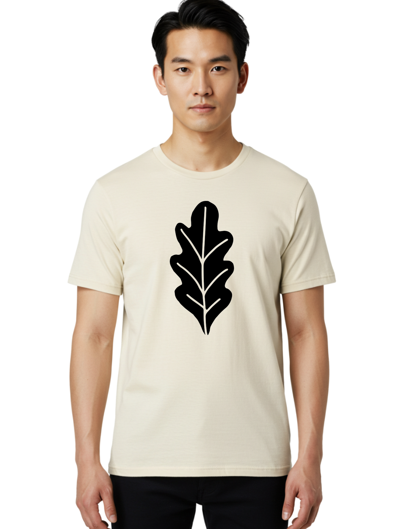 Leaf-Silhouette Men'S Graphic Tee, 100% Cotton, Comfortable Casual Summer Wear, Machine Washable, Leaf Silhouette, Foliage Icon, Simple Leaf Design, Nature-Inspired Graphic, Black Leaf Shape, Neon Green Veins, Minimalist Illustration, -  Aaa601 18