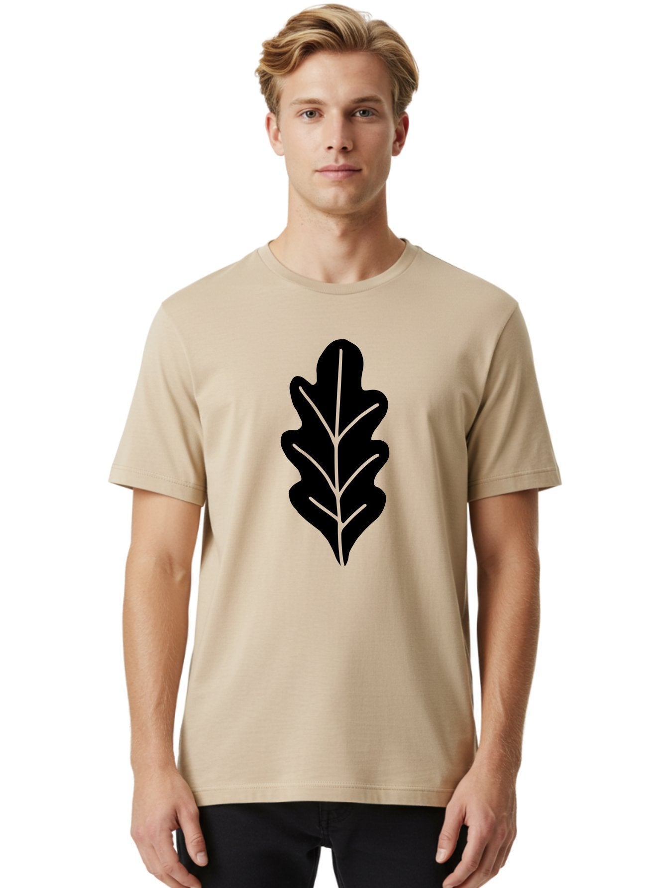 Leaf-Silhouette Men'S Graphic Tee, 100% Cotton, Comfortable Casual Summer Wear, Machine Washable, Leaf Silhouette, Foliage Icon, Simple Leaf Design, Nature-Inspired Graphic, Black Leaf Shape, Neon Green Veins, Minimalist Illustration, -  Aaa601 20