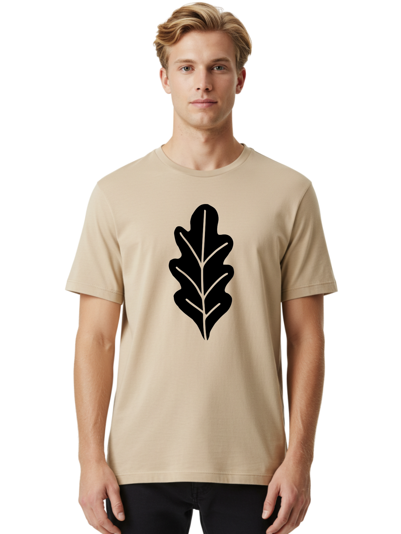 Leaf-Silhouette Men'S Graphic Tee, 100% Cotton, Comfortable Casual Summer Wear, Machine Washable, Leaf Silhouette, Foliage Icon, Simple Leaf Design, Nature-Inspired Graphic, Black Leaf Shape, Neon Green Veins, Minimalist Illustration, -  Aaa601 28