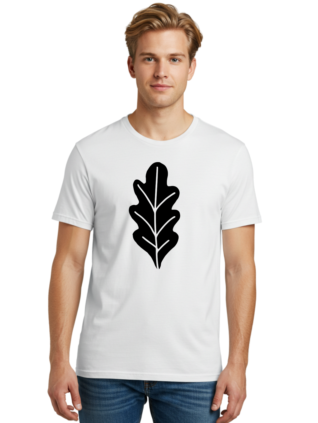 Leaf-Silhouette Men'S Graphic Tee, 100% Cotton, Comfortable Casual Summer Wear, Machine Washable, Leaf Silhouette, Foliage Icon, Simple Leaf Design, Nature-Inspired Graphic, Black Leaf Shape, Neon Green Veins, Minimalist Illustration, -  Aaa601 30