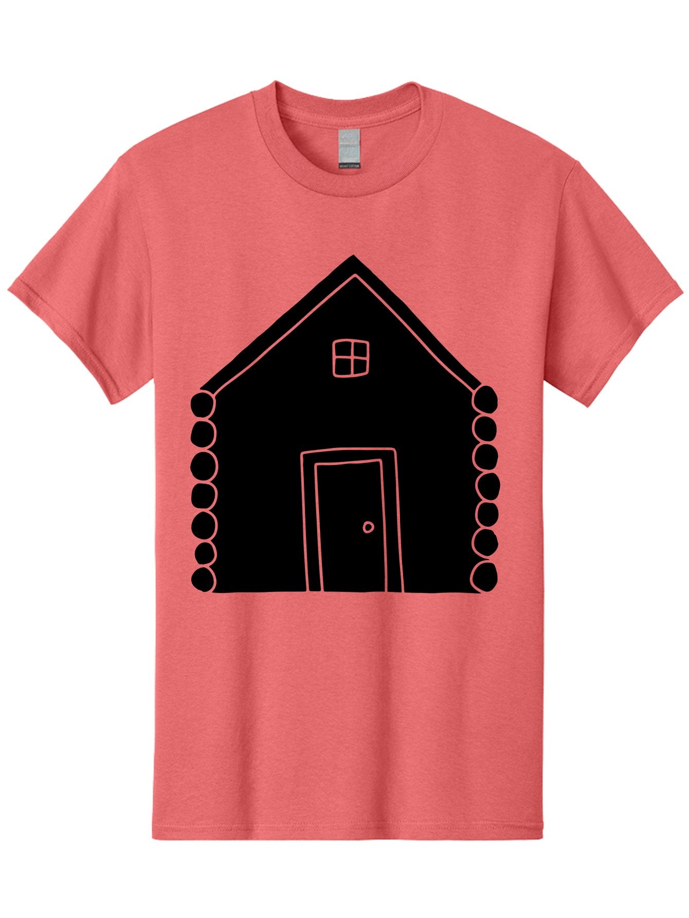Log-Cabin Men'S Graphic Tee, 100% Cotton, Comfortable Casual Summer Wear, Machine Washable, Simple House Design, Minimalist Architecture, House Outline, Cozy Home, Door And Window, Simple Shapes, Modern Art -  Aaa602 11