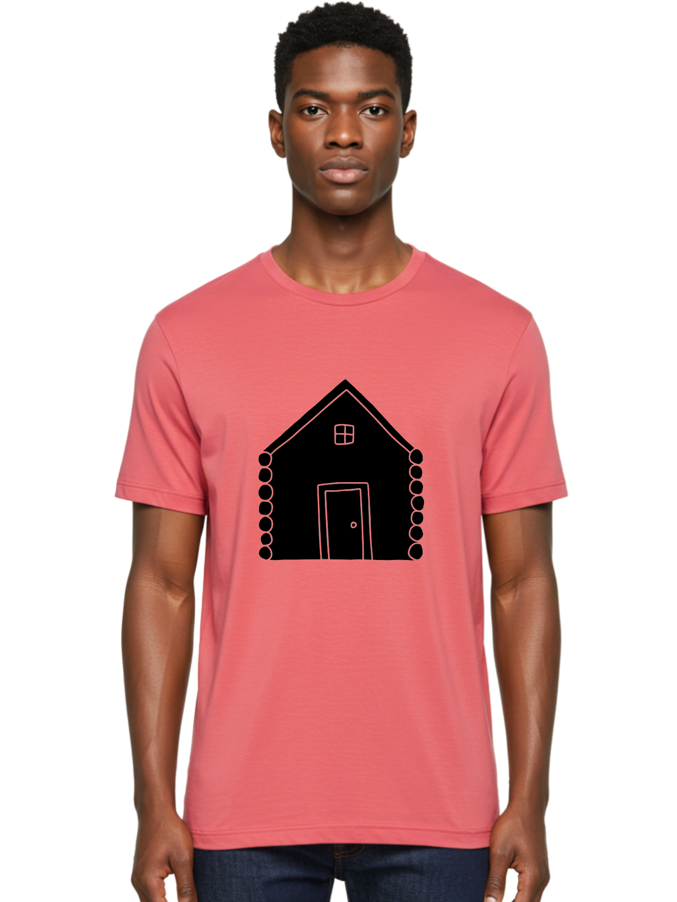 Log-Cabin Men'S Graphic Tee, 100% Cotton, Comfortable Casual Summer Wear, Machine Washable, Simple House Design, Minimalist Architecture, House Outline, Cozy Home, Door And Window, Simple Shapes, Modern Art -  Aaa602 6
