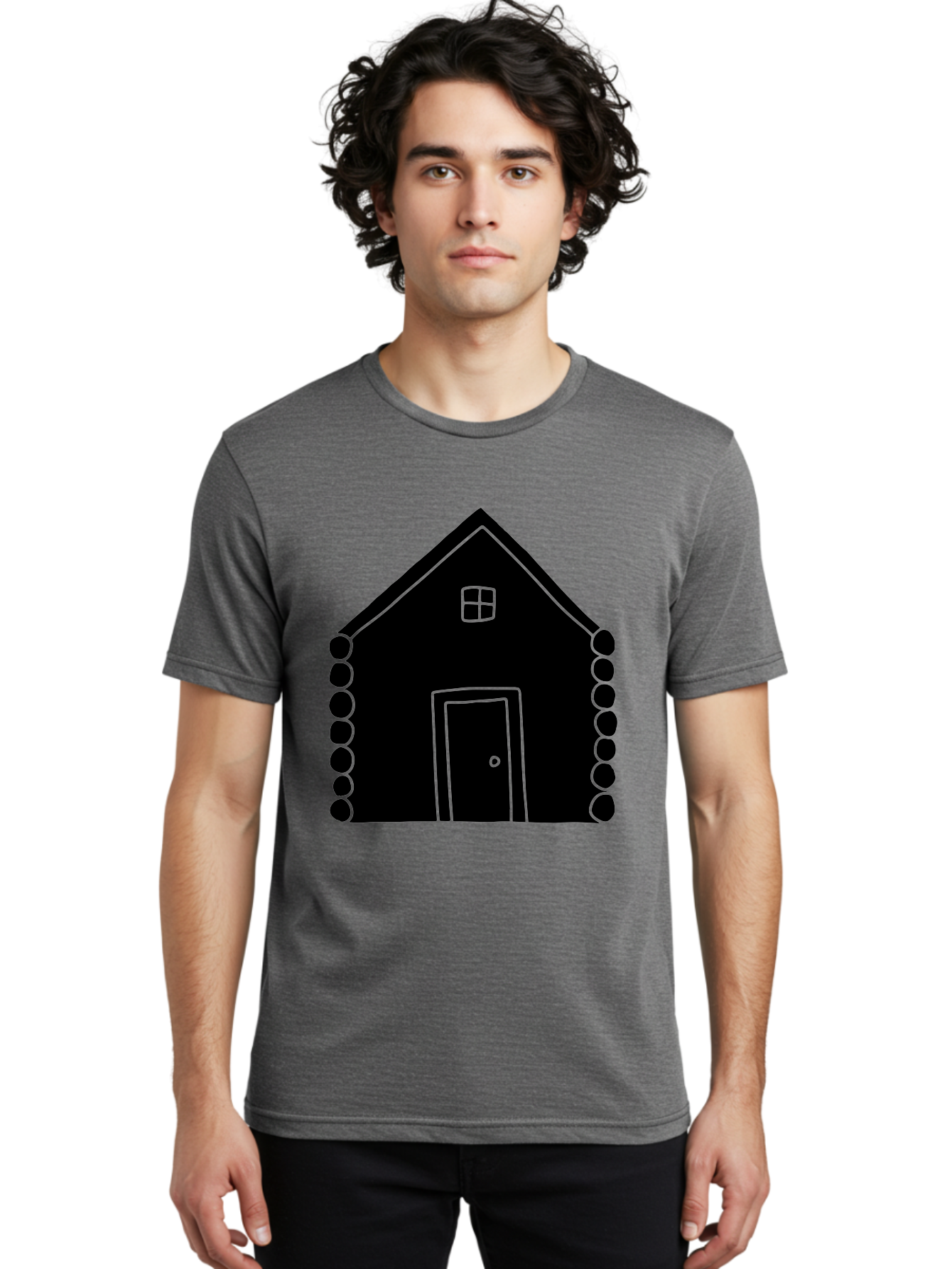 Log-Cabin Men'S Graphic Tee, 100% Cotton, Comfortable Casual Summer Wear, Machine Washable, Simple House Design, Minimalist Architecture, House Outline, Cozy Home, Door And Window, Simple Shapes, Modern Art -  Aaa602 10