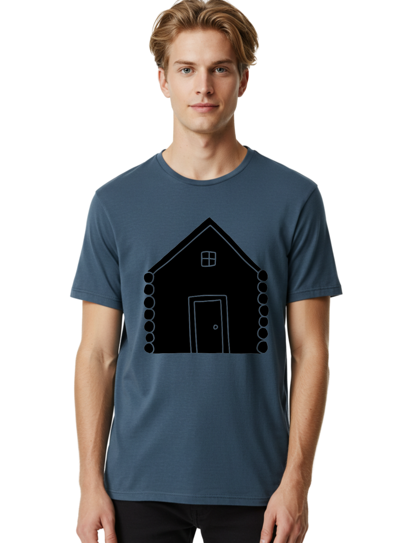 Log-Cabin Men'S Graphic Tee, 100% Cotton, Comfortable Casual Summer Wear, Machine Washable, Simple House Design, Minimalist Architecture, House Outline, Cozy Home, Door And Window, Simple Shapes, Modern Art -  Aaa602 12