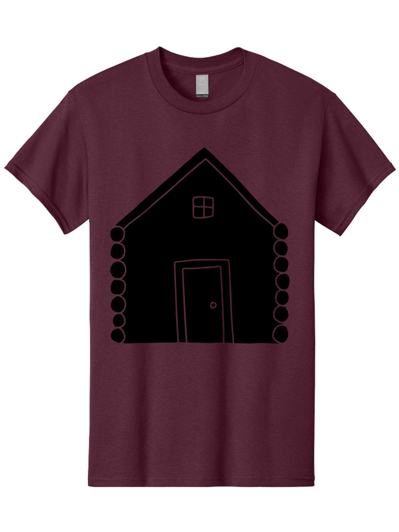 Log-Cabin Men'S Graphic Tee, 100% Cotton, Comfortable Casual Summer Wear, Machine Washable, Simple House Design, Minimalist Architecture, House Outline, Cozy Home, Door And Window, Simple Shapes, Modern Art -  Aaa602