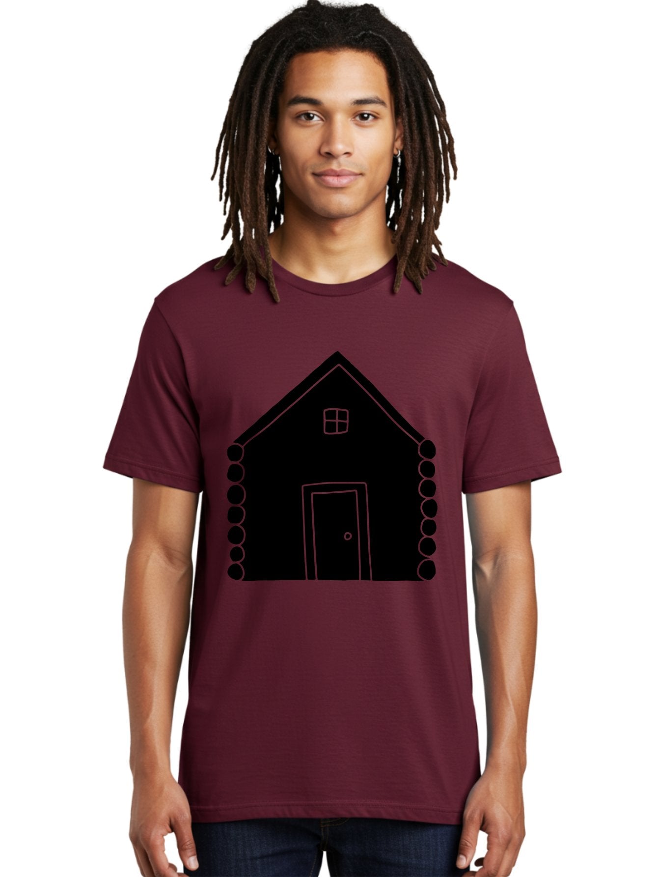 Log-Cabin Men'S Graphic Tee, 100% Cotton, Comfortable Casual Summer Wear, Machine Washable, Simple House Design, Minimalist Architecture, House Outline, Cozy Home, Door And Window, Simple Shapes, Modern Art -  Aaa602 21