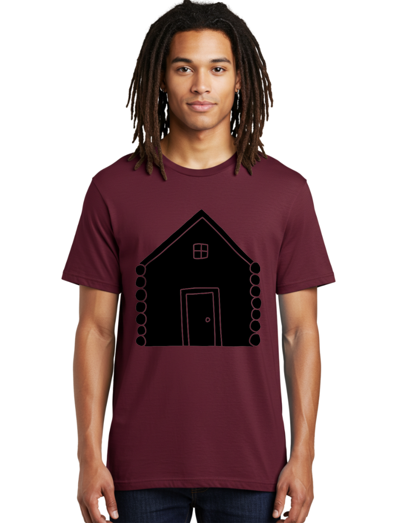 Log-Cabin Men'S Graphic Tee, 100% Cotton, Comfortable Casual Summer Wear, Machine Washable, Simple House Design, Minimalist Architecture, House Outline, Cozy Home, Door And Window, Simple Shapes, Modern Art -  Aaa602 14
