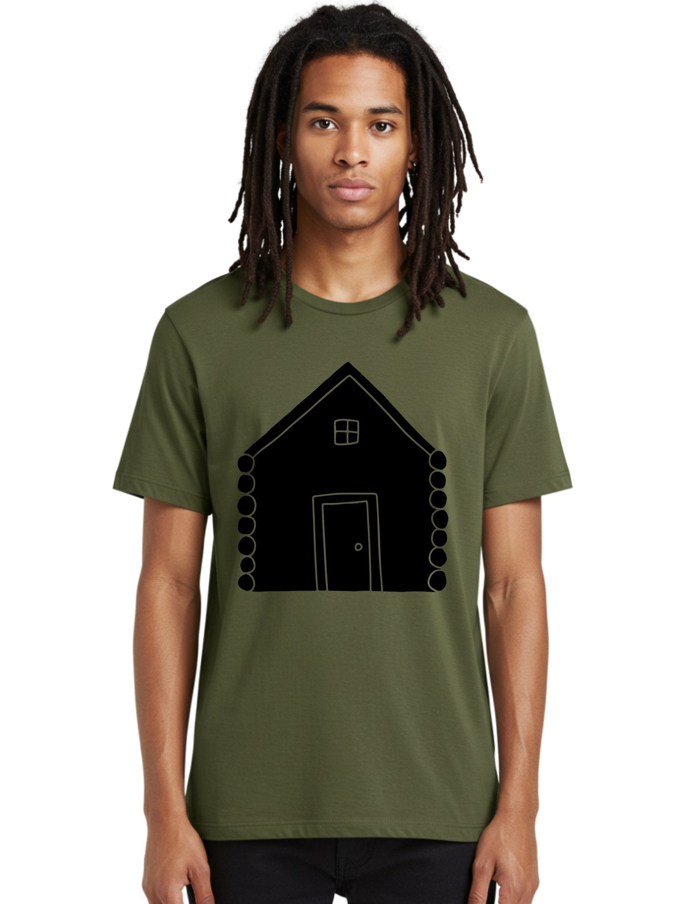 Log-Cabin Men'S Graphic Tee, 100% Cotton, Comfortable Casual Summer Wear, Machine Washable, Simple House Design, Minimalist Architecture, House Outline, Cozy Home, Door And Window, Simple Shapes, Modern Art -  Aaa602 22