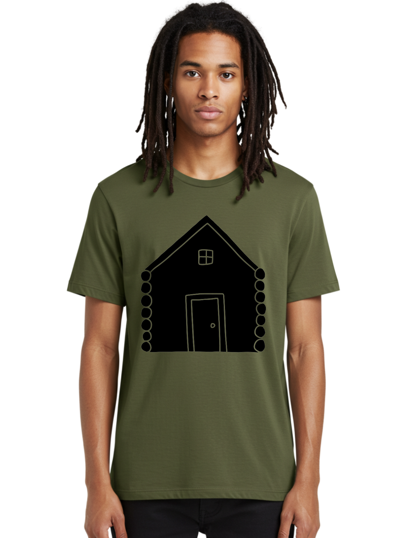 Log-Cabin Men'S Graphic Tee, 100% Cotton, Comfortable Casual Summer Wear, Machine Washable, Simple House Design, Minimalist Architecture, House Outline, Cozy Home, Door And Window, Simple Shapes, Modern Art -  Aaa602 16