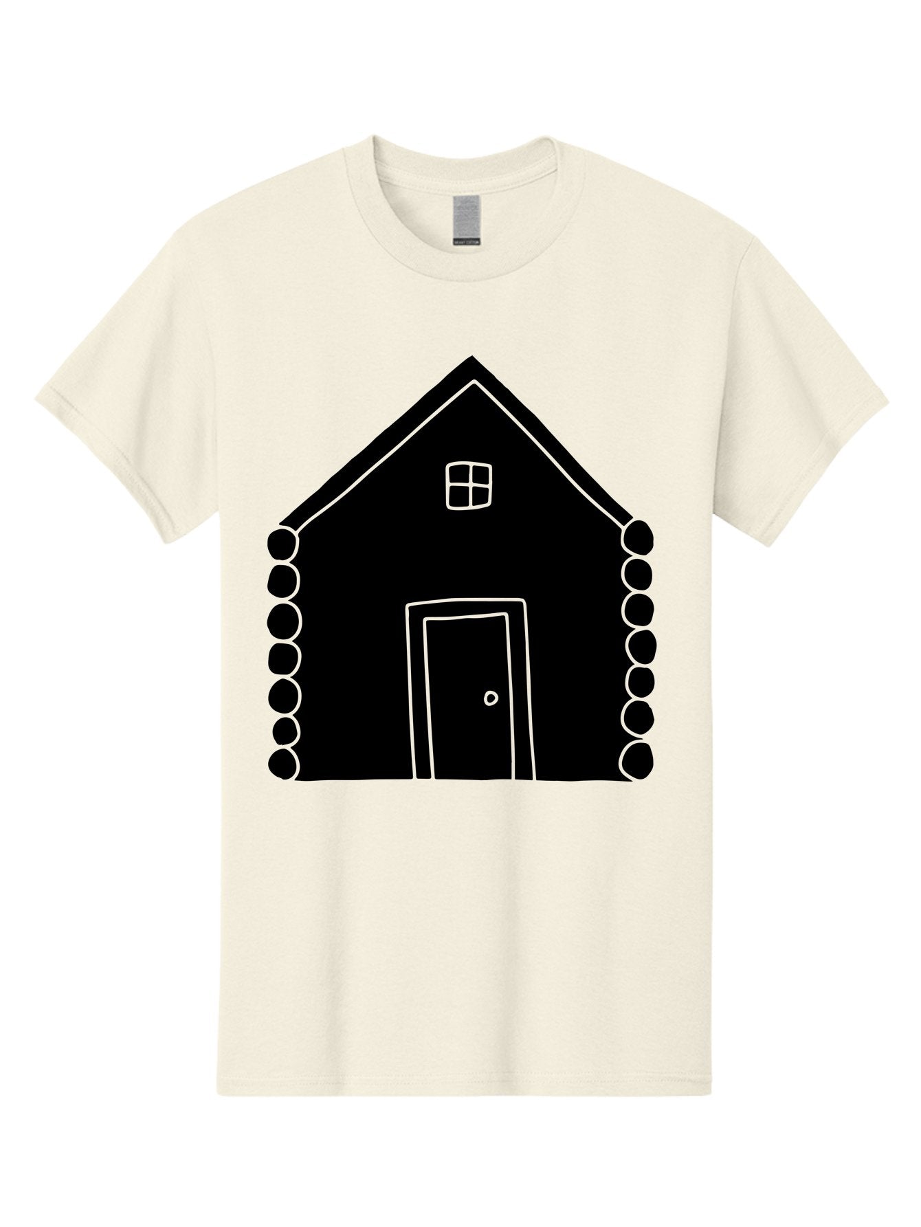 Log-Cabin Men'S Graphic Tee, 100% Cotton, Comfortable Casual Summer Wear, Machine Washable, Simple House Design, Minimalist Architecture, House Outline, Cozy Home, Door And Window, Simple Shapes, Modern Art -  Aaa602 15