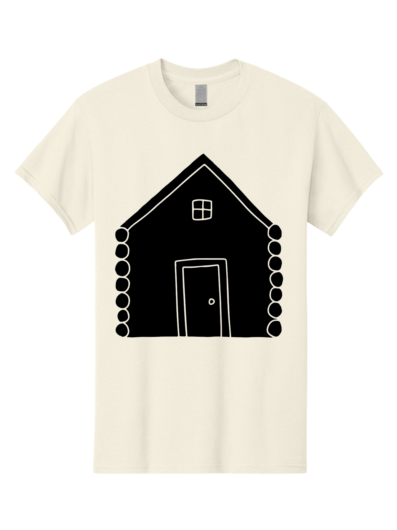 Log-Cabin Men'S Graphic Tee, 100% Cotton, Comfortable Casual Summer Wear, Machine Washable, Simple House Design, Minimalist Architecture, House Outline, Cozy Home, Door And Window, Simple Shapes, Modern Art -  Aaa602 17
