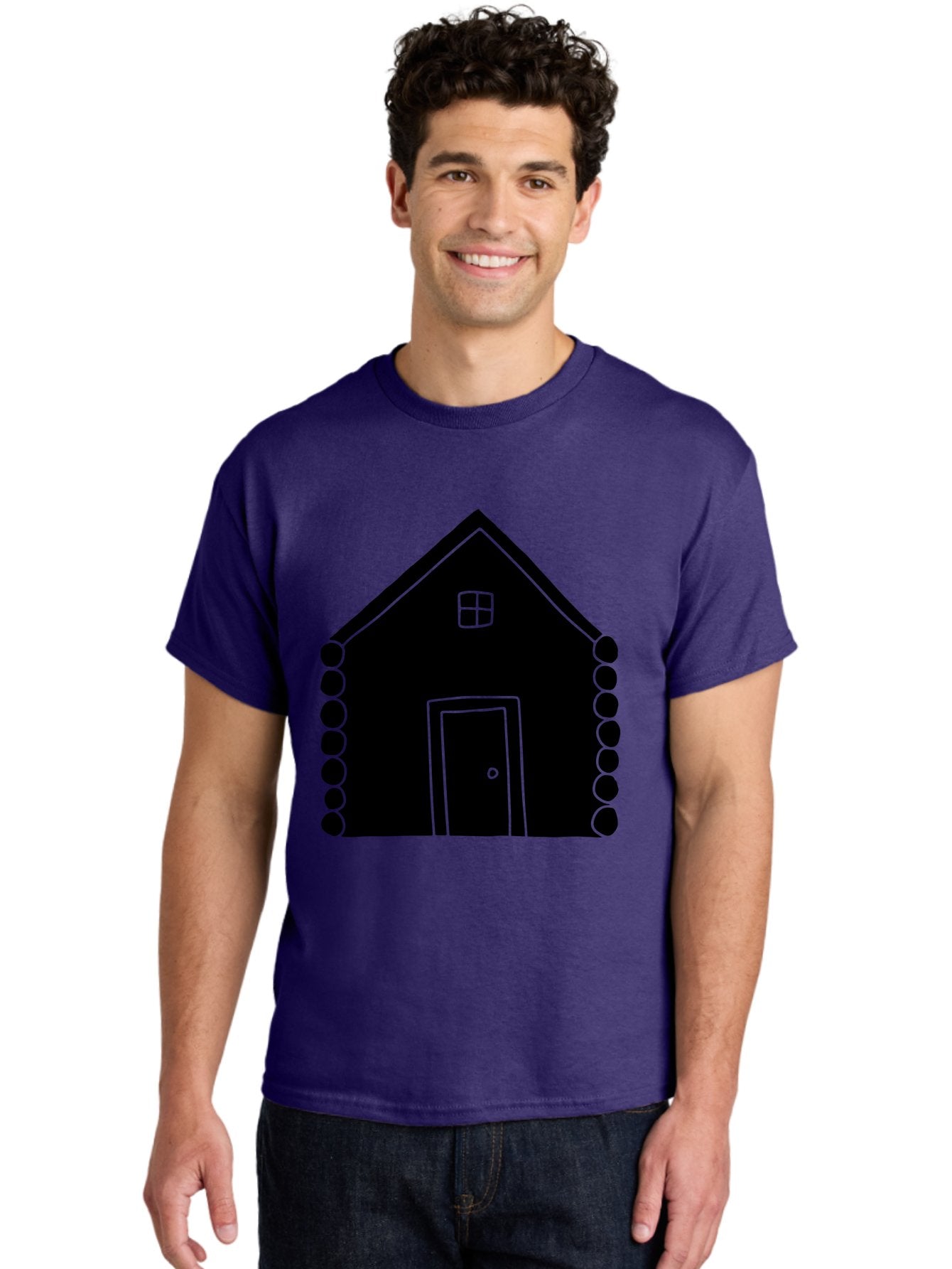Log-Cabin Men'S Graphic Tee, 100% Cotton, Comfortable Casual Summer Wear, Machine Washable, Simple House Design, Minimalist Architecture, House Outline, Cozy Home, Door And Window, Simple Shapes, Modern Art -  Aaa602 20