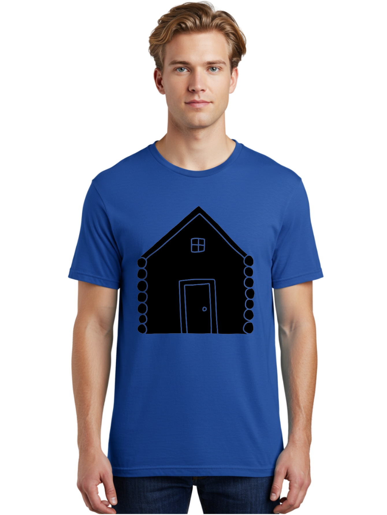 Log-Cabin Men'S Graphic Tee, 100% Cotton, Comfortable Casual Summer Wear, Machine Washable, Simple House Design, Minimalist Architecture, House Outline, Cozy Home, Door And Window, Simple Shapes, Modern Art -  Aaa602 26