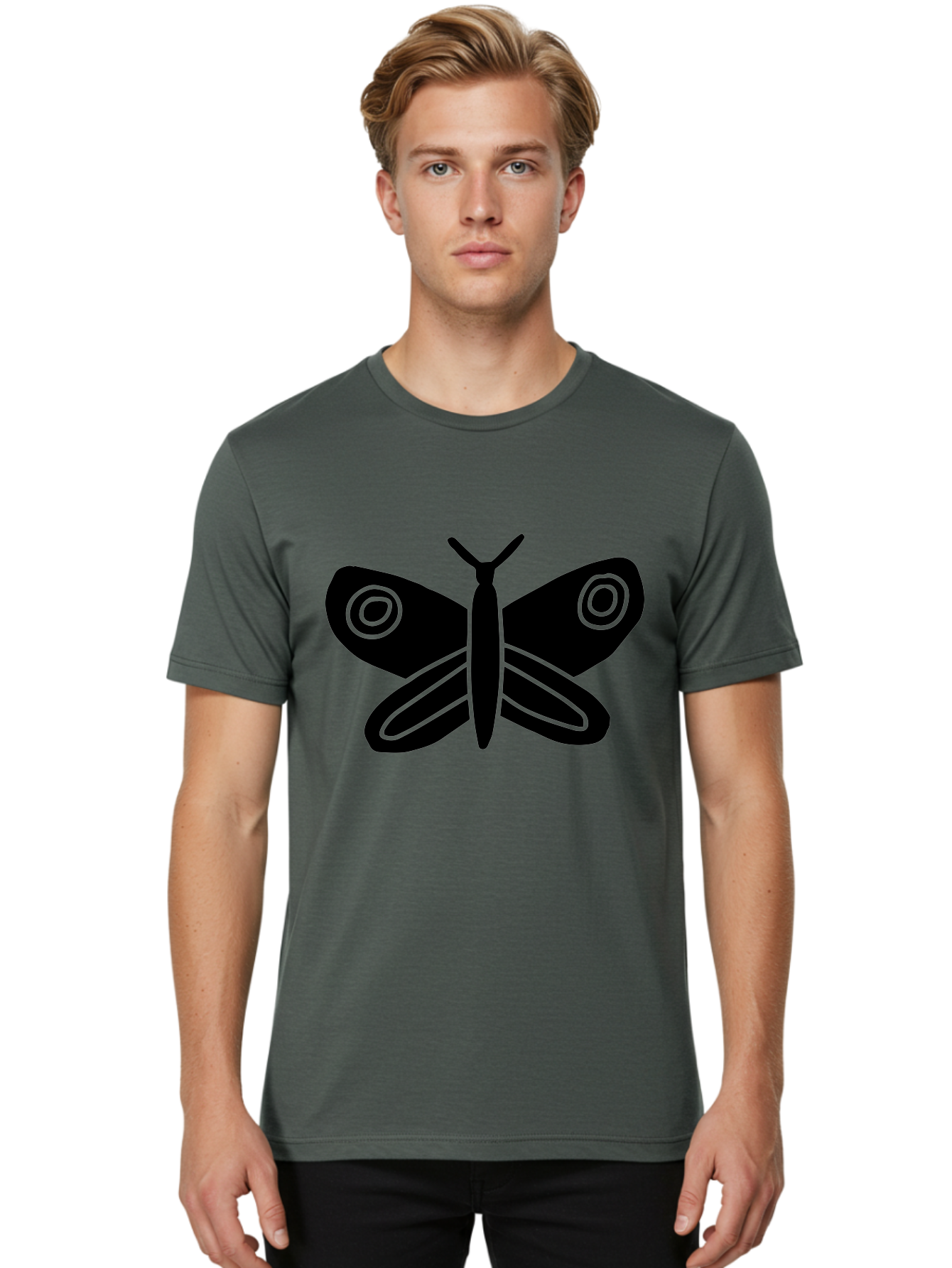 Luna-Moth Men'S Graphic Tee, 100% Cotton, Comfortable Casual Summer Wear, Machine Washable, Simple Moth Design, Minimalist Art, Black Silhouette, Green Outline, Stylized Insect, Modern Graphic, Wing Pattern, Nature Inspiration -  Aaa604 4