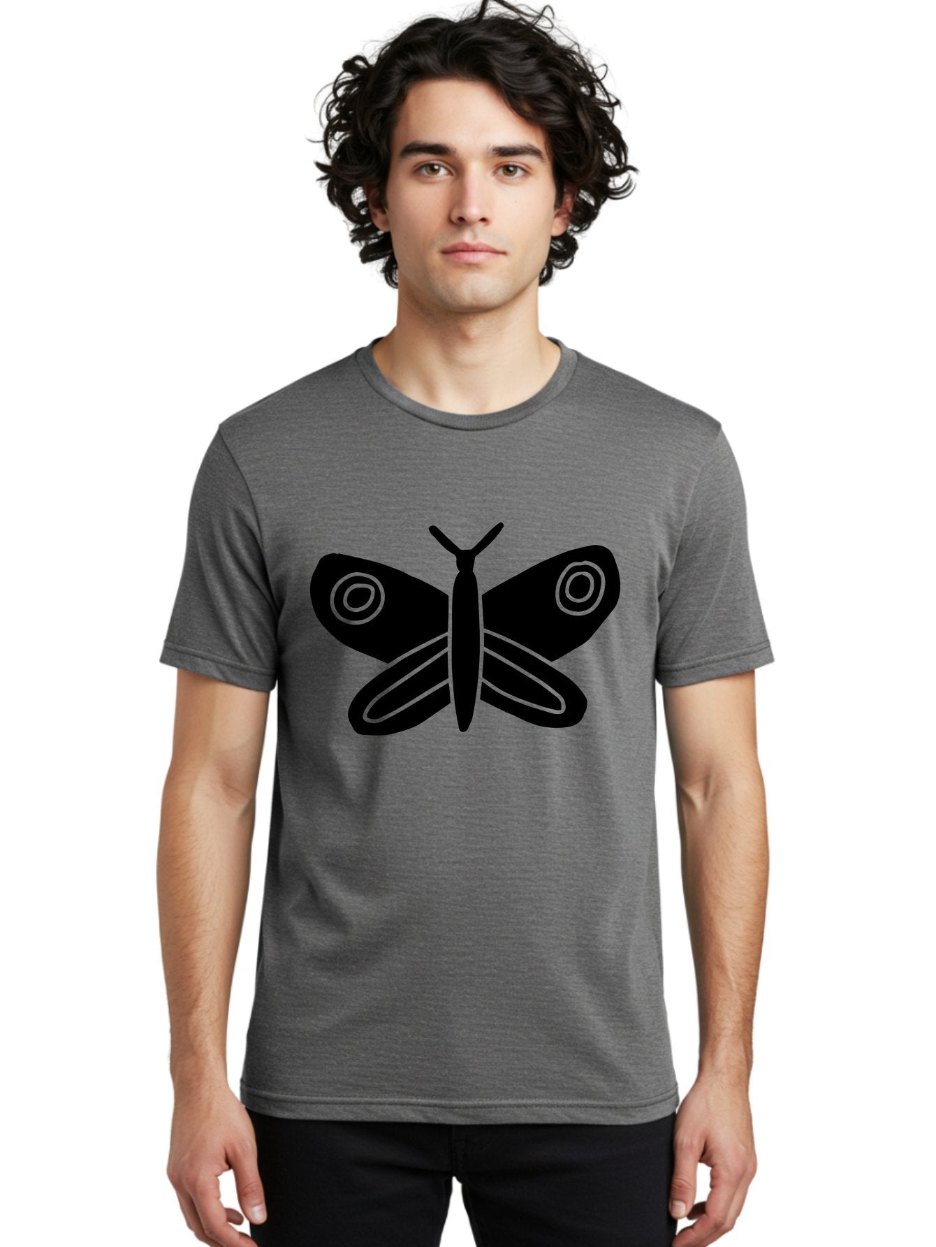 Luna-Moth Men'S Graphic Tee, 100% Cotton, Comfortable Casual Summer Wear, Machine Washable, Simple Moth Design, Minimalist Art, Black Silhouette, Green Outline, Stylized Insect, Modern Graphic, Wing Pattern, Nature Inspiration -  Aaa604 23