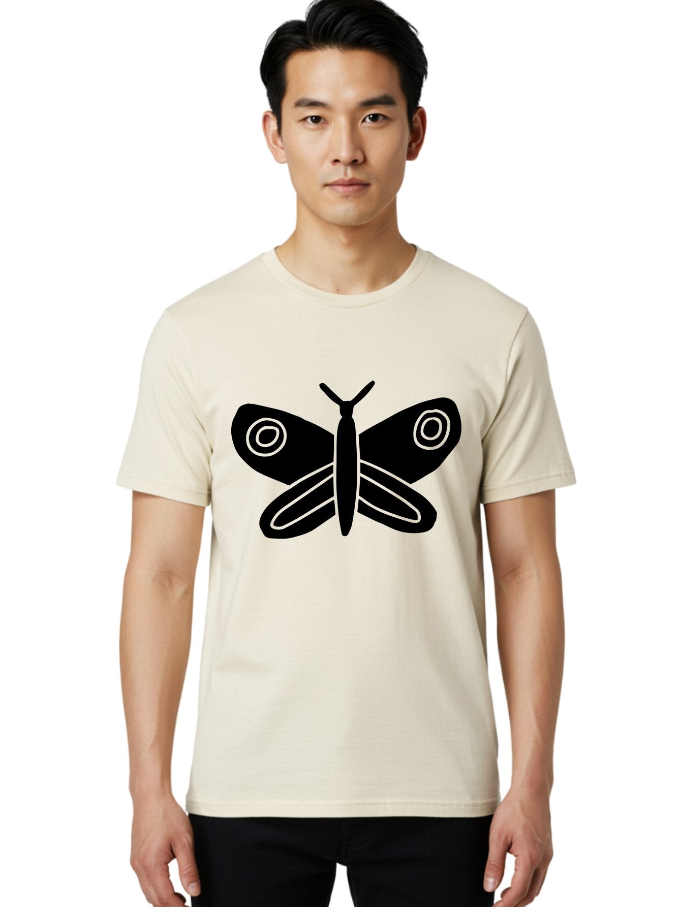 Luna-Moth Men'S Graphic Tee, 100% Cotton, Comfortable Casual Summer Wear, Machine Washable, Simple Moth Design, Minimalist Art, Black Silhouette, Green Outline, Stylized Insect, Modern Graphic, Wing Pattern, Nature Inspiration -  Aaa604 28