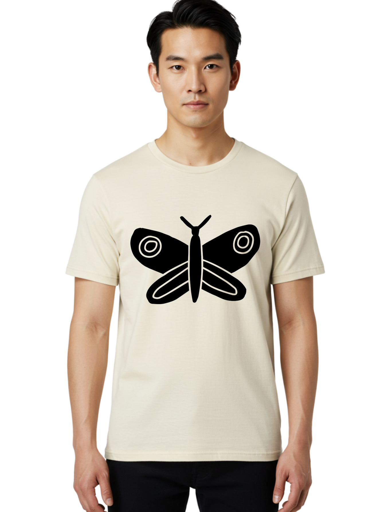Luna-Moth Men'S Graphic Tee, 100% Cotton, Comfortable Casual Summer Wear, Machine Washable, Simple Moth Design, Minimalist Art, Black Silhouette, Green Outline, Stylized Insect, Modern Graphic, Wing Pattern, Nature Inspiration -  Aaa604 18