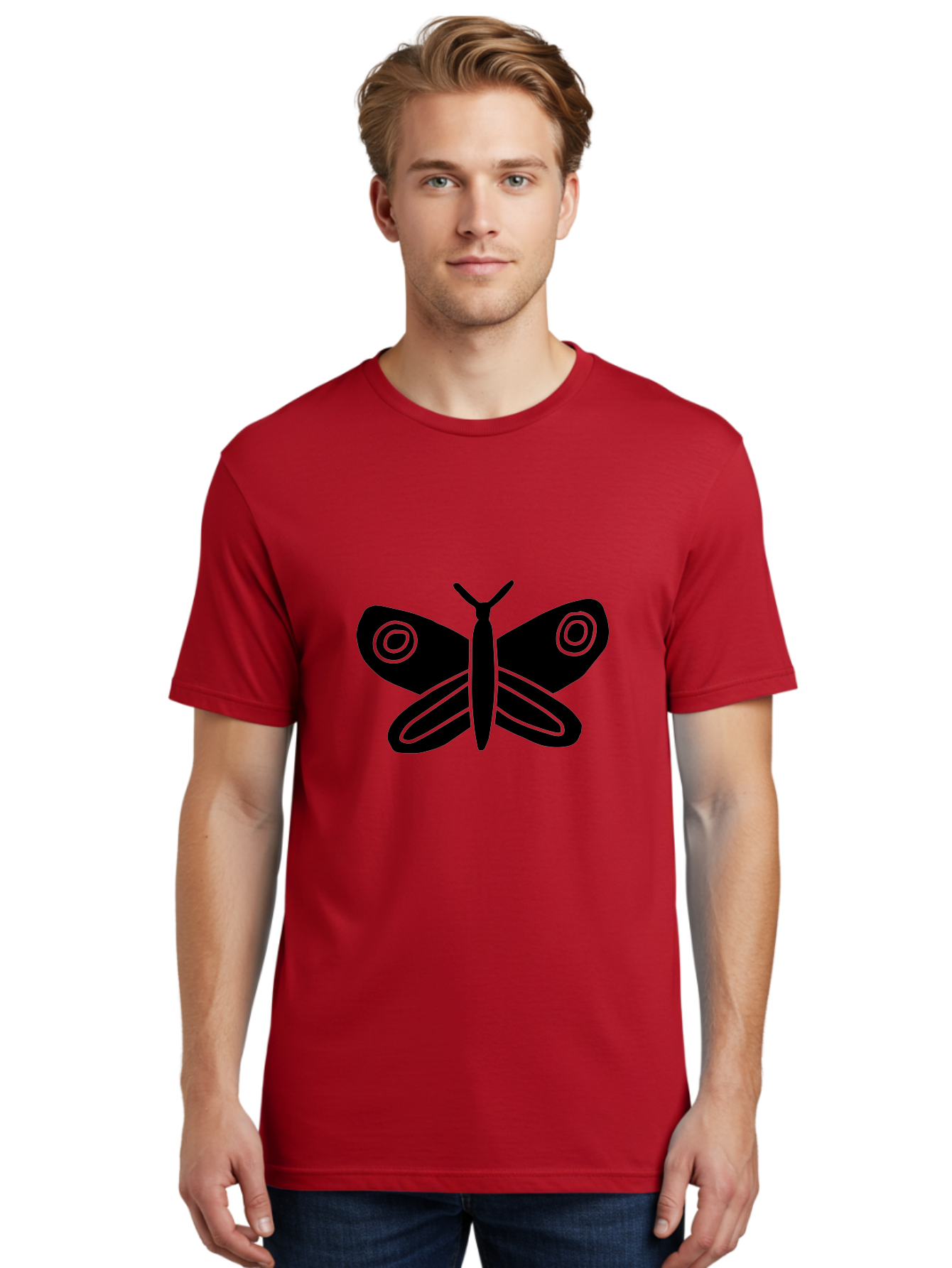 Luna-Moth Men'S Graphic Tee, 100% Cotton, Comfortable Casual Summer Wear, Machine Washable, Simple Moth Design, Minimalist Art, Black Silhouette, Green Outline, Stylized Insect, Modern Graphic, Wing Pattern, Nature Inspiration -  Aaa604 24