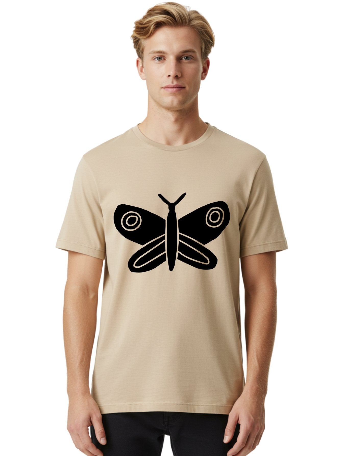 Luna-Moth Men'S Graphic Tee, 100% Cotton, Comfortable Casual Summer Wear, Machine Washable, Simple Moth Design, Minimalist Art, Black Silhouette, Green Outline, Stylized Insect, Modern Graphic, Wing Pattern, Nature Inspiration -  Aaa604 22