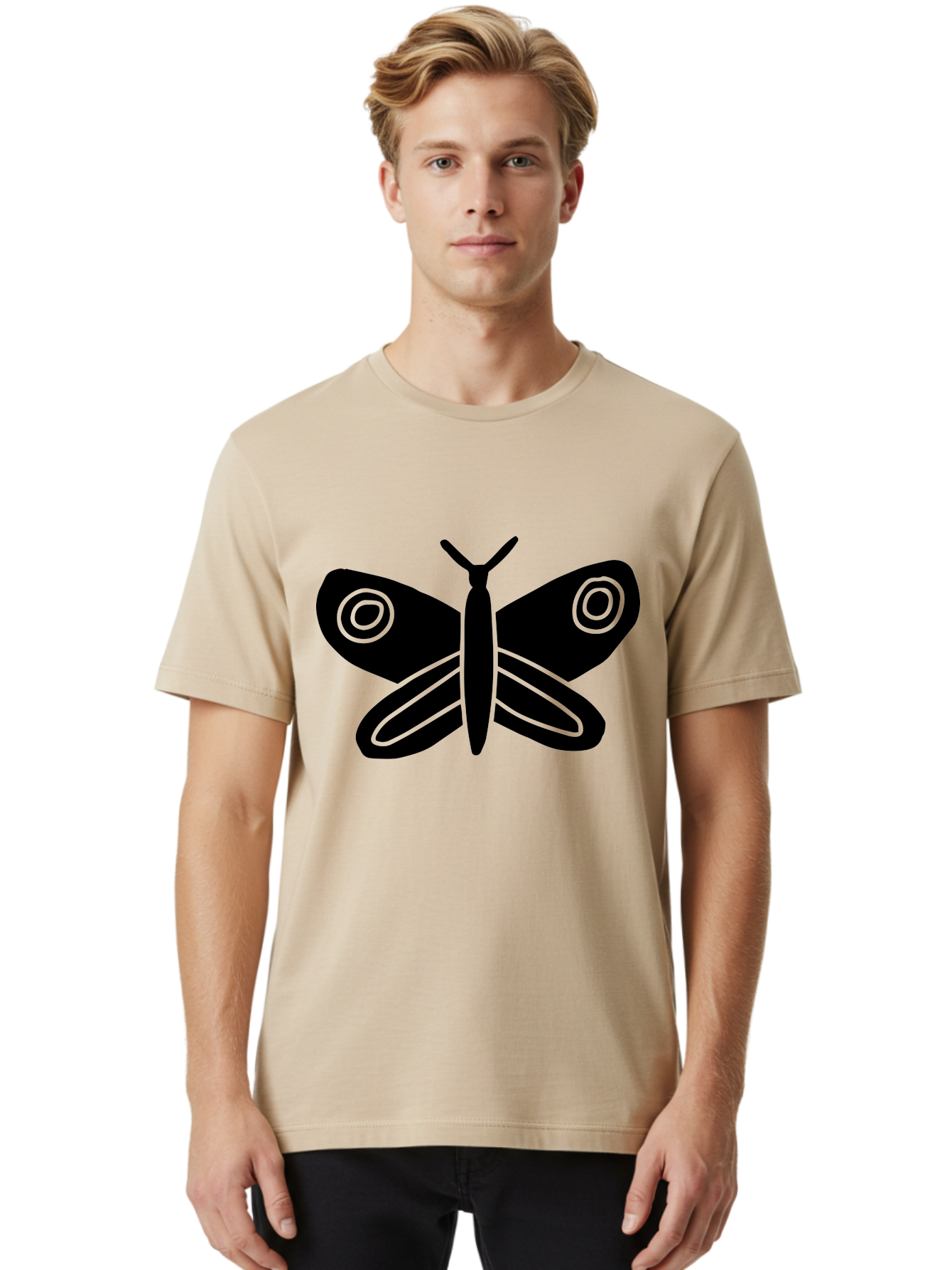 Luna-Moth Men'S Graphic Tee, 100% Cotton, Comfortable Casual Summer Wear, Machine Washable, Simple Moth Design, Minimalist Art, Black Silhouette, Green Outline, Stylized Insect, Modern Graphic, Wing Pattern, Nature Inspiration -  Aaa604 28