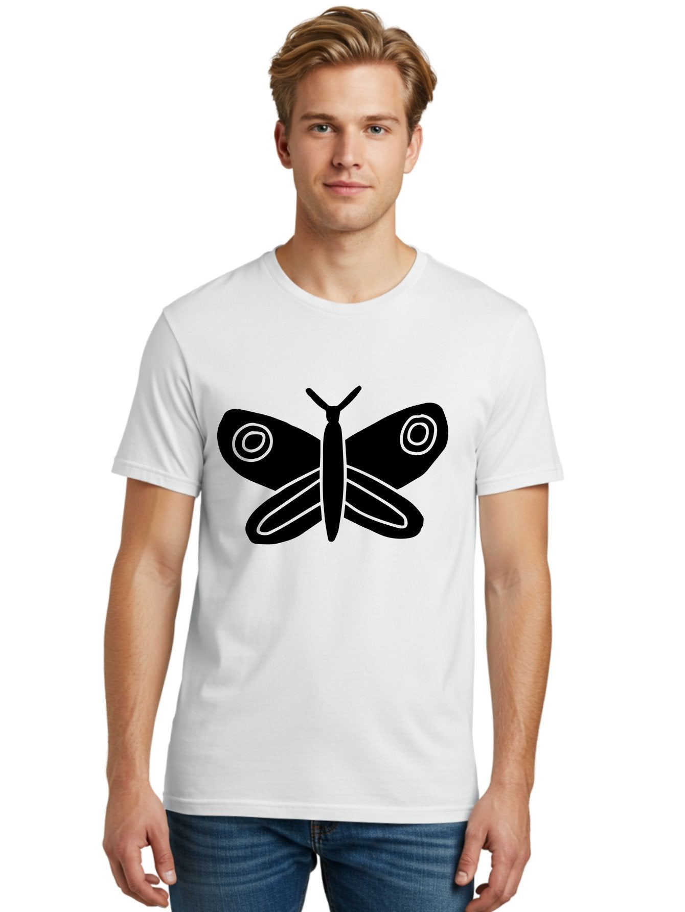 Luna-Moth Men'S Graphic Tee, 100% Cotton, Comfortable Casual Summer Wear, Machine Washable, Simple Moth Design, Minimalist Art, Black Silhouette, Green Outline, Stylized Insect, Modern Graphic, Wing Pattern, Nature Inspiration -  Aaa604 19