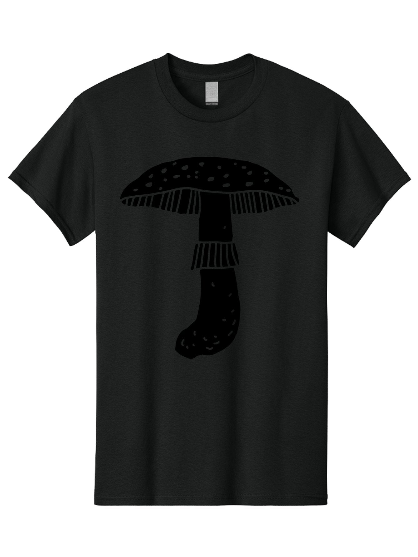 Mushroom-1 Men'S Graphic Tee, 100% Cotton, Comfortable Casual Summer Wear, Machine Washable, Mushroom Illustration, Black Silhouette, Spotted Cap, Striped Stem, Fungal Art, Whimsical Design, Fantasy Elements, Graphic Design -  Aaa605 6