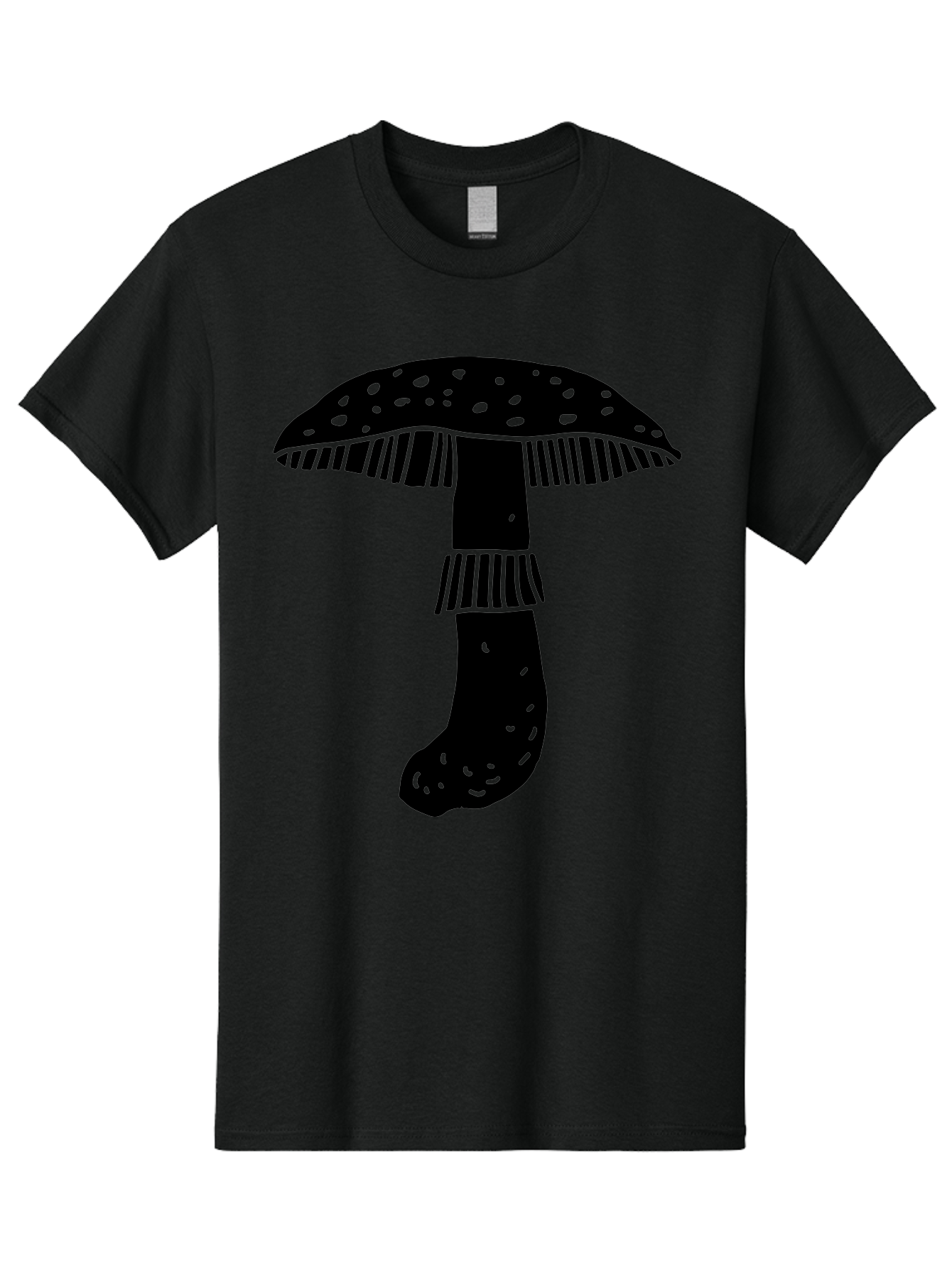 Mushroom-1 Men'S Graphic Tee, 100% Cotton, Comfortable Casual Summer Wear, Machine Washable, Mushroom Illustration, Black Silhouette, Spotted Cap, Striped Stem, Fungal Art, Whimsical Design, Fantasy Elements, Graphic Design -  Aaa605