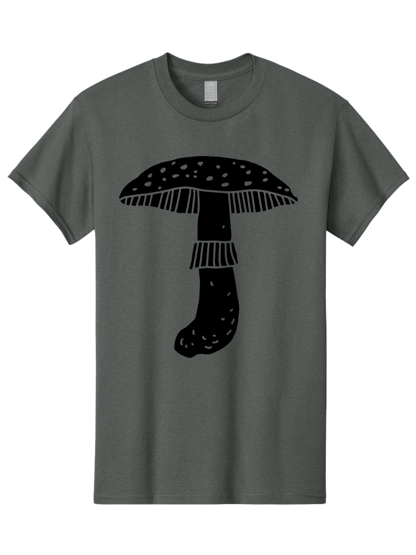 Mushroom-1 Men'S Graphic Tee, 100% Cotton, Comfortable Casual Summer Wear, Machine Washable, Mushroom Illustration, Black Silhouette, Spotted Cap, Striped Stem, Fungal Art, Whimsical Design, Fantasy Elements, Graphic Design -  Aaa605 4