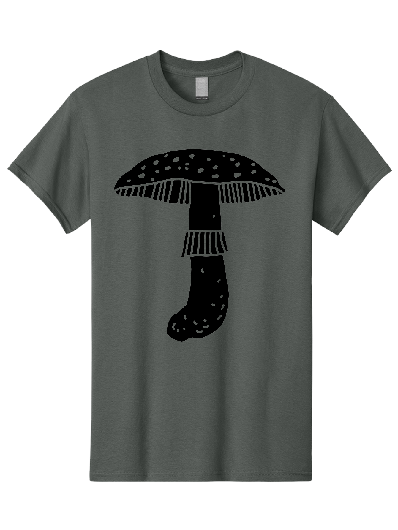 Mushroom-1 Men'S Graphic Tee, 100% Cotton, Comfortable Casual Summer Wear, Machine Washable, Mushroom Illustration, Black Silhouette, Spotted Cap, Striped Stem, Fungal Art, Whimsical Design, Fantasy Elements, Graphic Design -  Aaa605 3