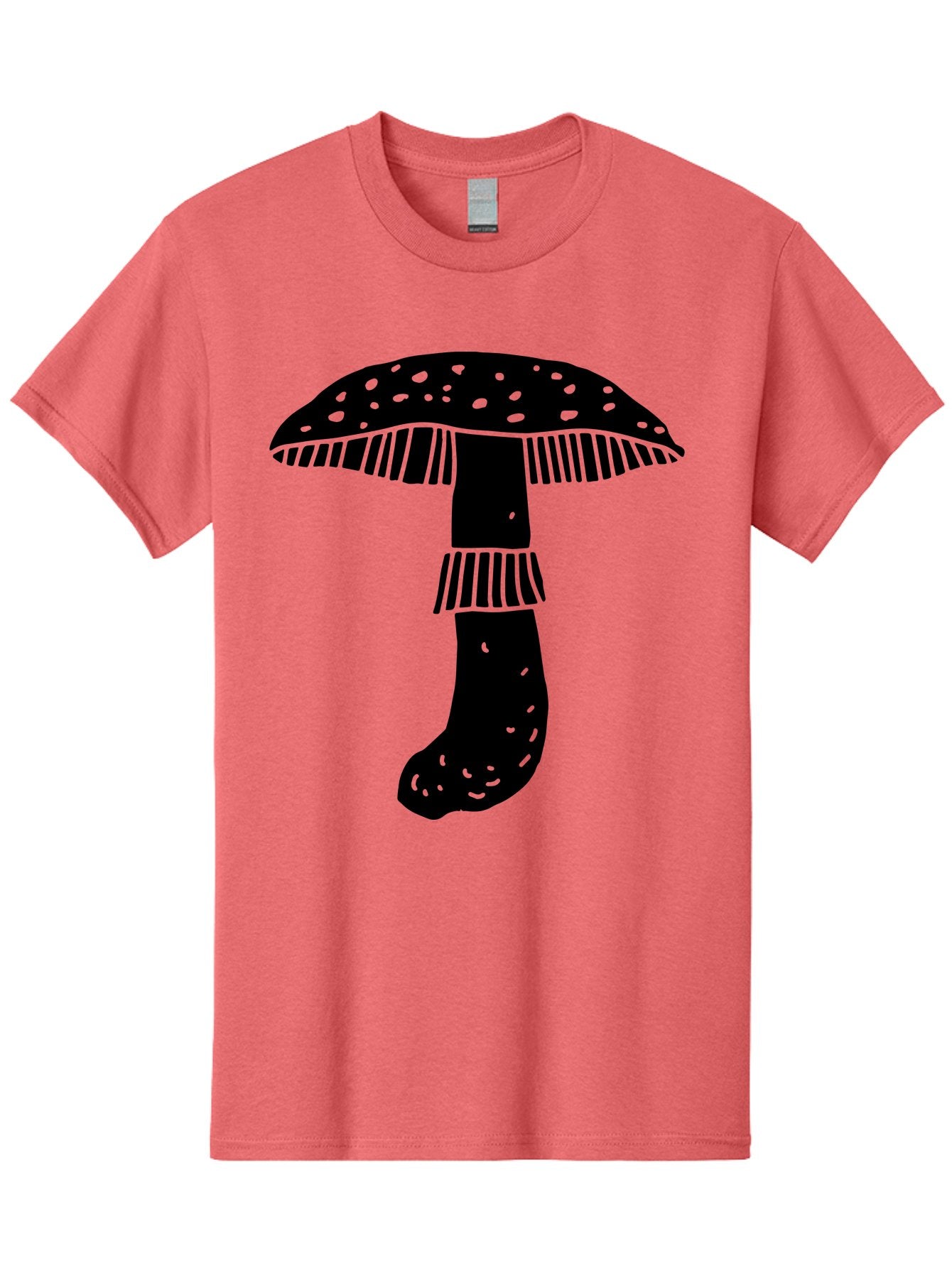 Mushroom-1 Men'S Graphic Tee, 100% Cotton, Comfortable Casual Summer Wear, Machine Washable, Mushroom Illustration, Black Silhouette, Spotted Cap, Striped Stem, Fungal Art, Whimsical Design, Fantasy Elements, Graphic Design -  Aaa605 3