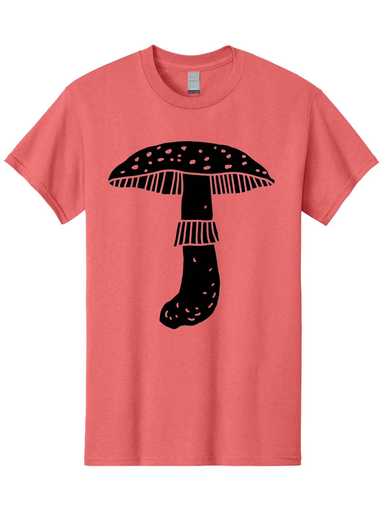 Mushroom-1 Men'S Graphic Tee, 100% Cotton, Comfortable Casual Summer Wear, Machine Washable, Mushroom Illustration, Black Silhouette, Spotted Cap, Striped Stem, Fungal Art, Whimsical Design, Fantasy Elements, Graphic Design -  Aaa605 5