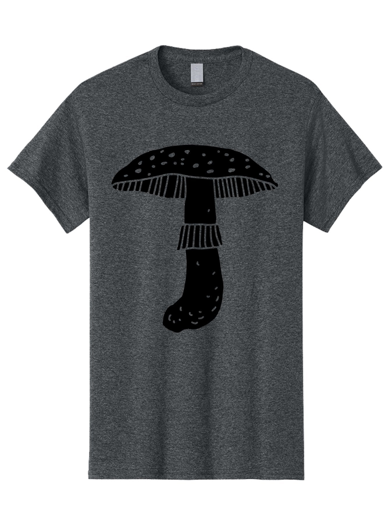 Mushroom-1 Men'S Graphic Tee, 100% Cotton, Comfortable Casual Summer Wear, Machine Washable, Mushroom Illustration, Black Silhouette, Spotted Cap, Striped Stem, Fungal Art, Whimsical Design, Fantasy Elements, Graphic Design -  Aaa605 11
