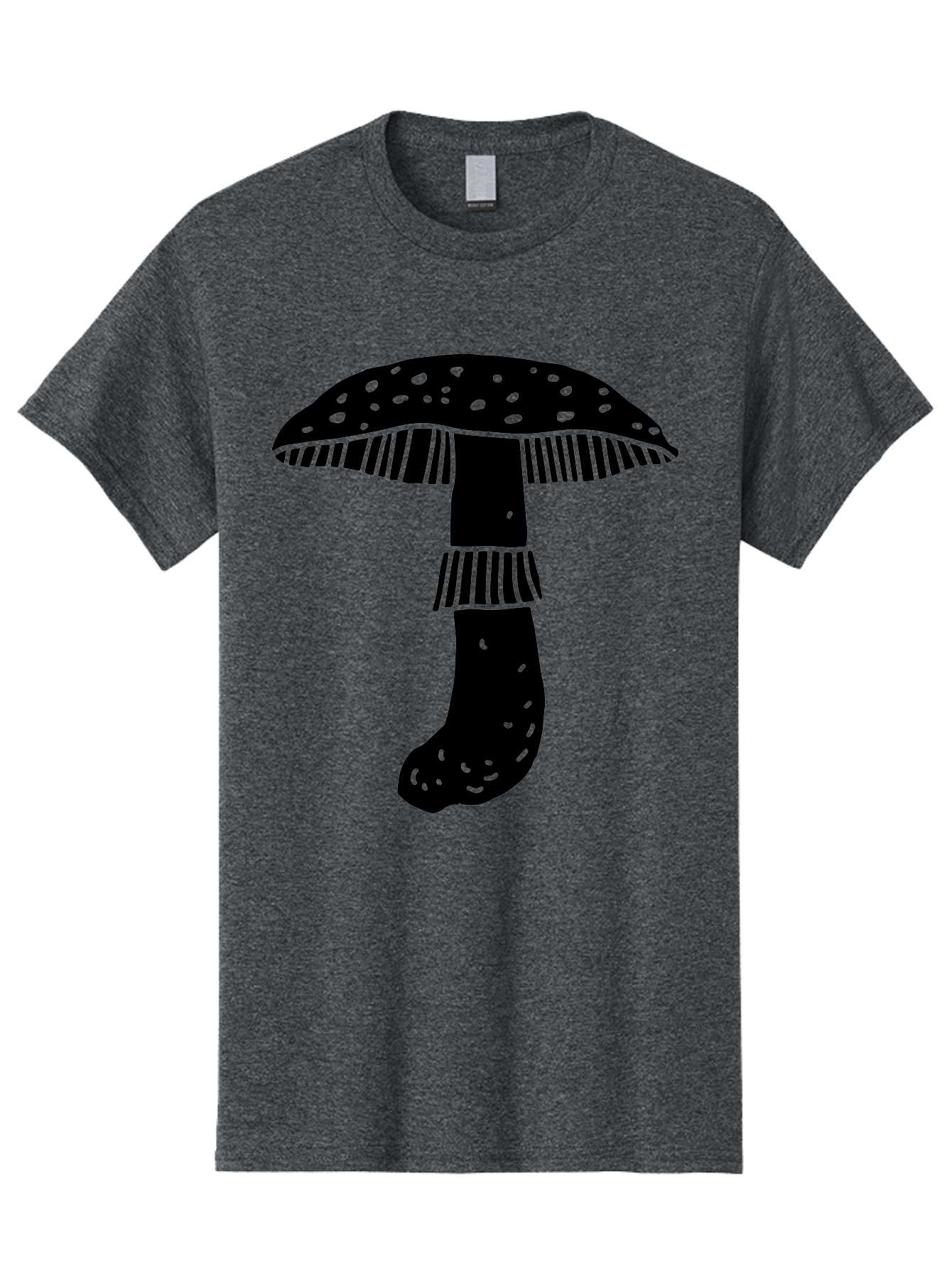 Mushroom-1 Men'S Graphic Tee, 100% Cotton, Comfortable Casual Summer Wear, Machine Washable, Mushroom Illustration, Black Silhouette, Spotted Cap, Striped Stem, Fungal Art, Whimsical Design, Fantasy Elements, Graphic Design -  Aaa605 7