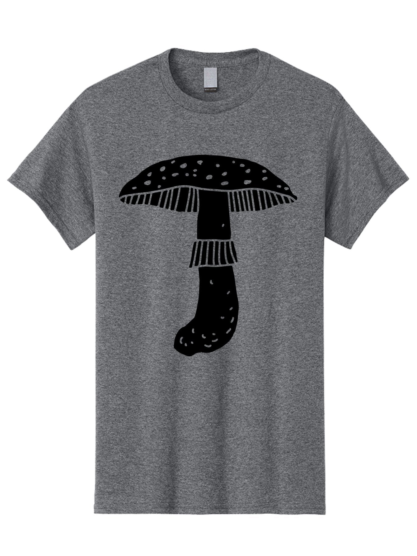 Mushroom-1 Men'S Graphic Tee, 100% Cotton, Comfortable Casual Summer Wear, Machine Washable, Mushroom Illustration, Black Silhouette, Spotted Cap, Striped Stem, Fungal Art, Whimsical Design, Fantasy Elements, Graphic Design -  Aaa605 5