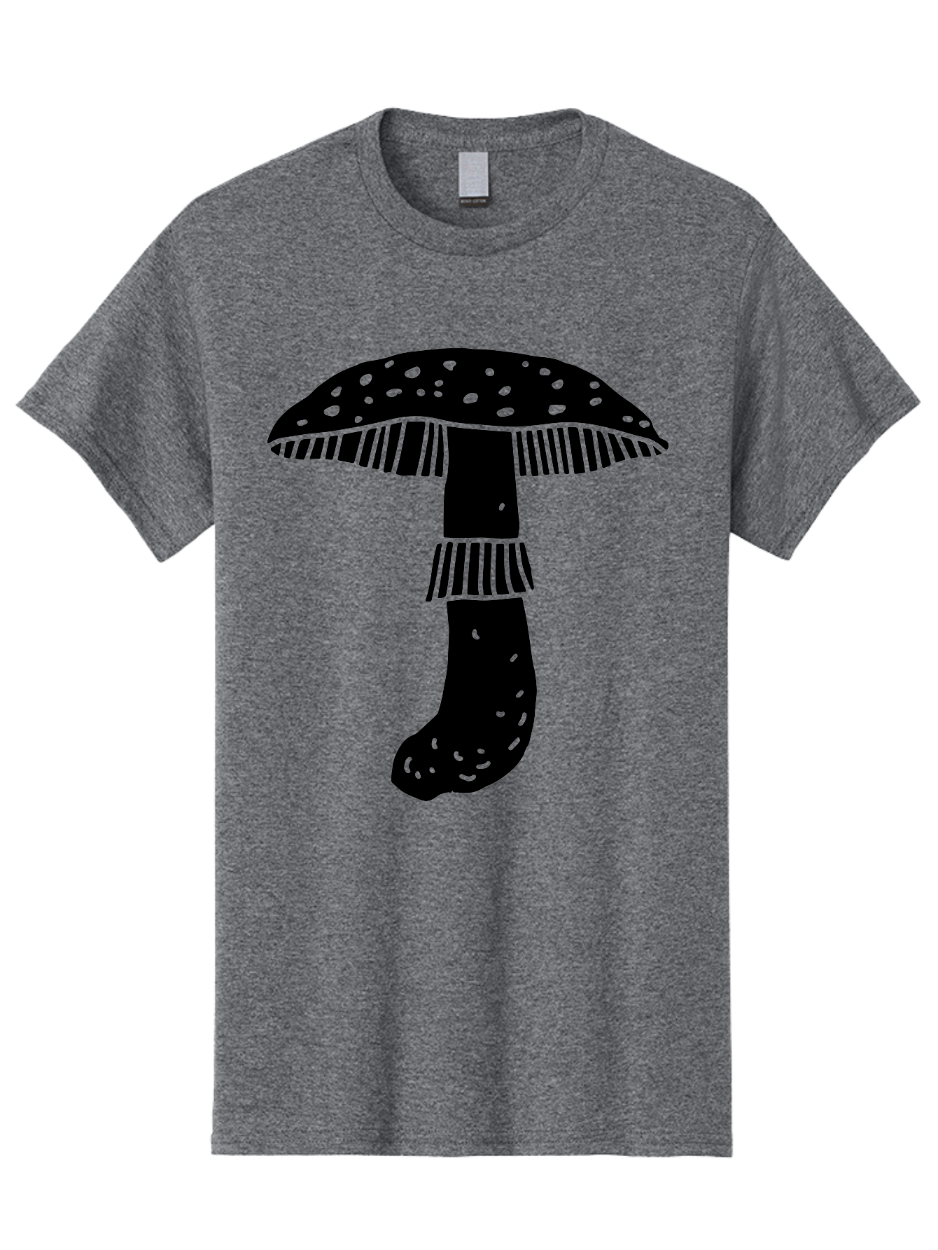 Mushroom-1 Men'S Graphic Tee, 100% Cotton, Comfortable Casual Summer Wear, Machine Washable, Mushroom Illustration, Black Silhouette, Spotted Cap, Striped Stem, Fungal Art, Whimsical Design, Fantasy Elements, Graphic Design -  Aaa605 9