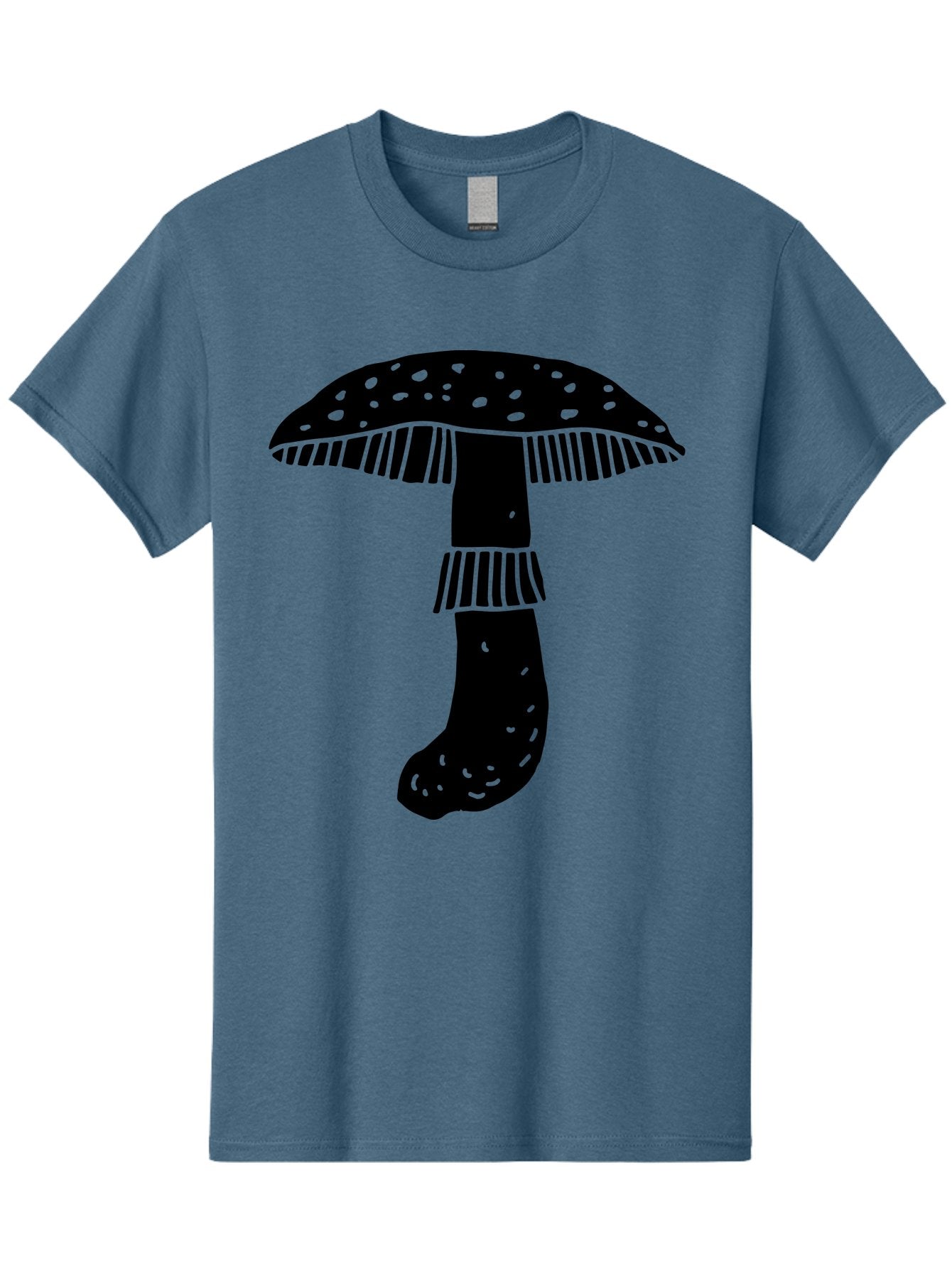 Mushroom-1 Men'S Graphic Tee, 100% Cotton, Comfortable Casual Summer Wear, Machine Washable, Mushroom Illustration, Black Silhouette, Spotted Cap, Striped Stem, Fungal Art, Whimsical Design, Fantasy Elements, Graphic Design -  Aaa605 15