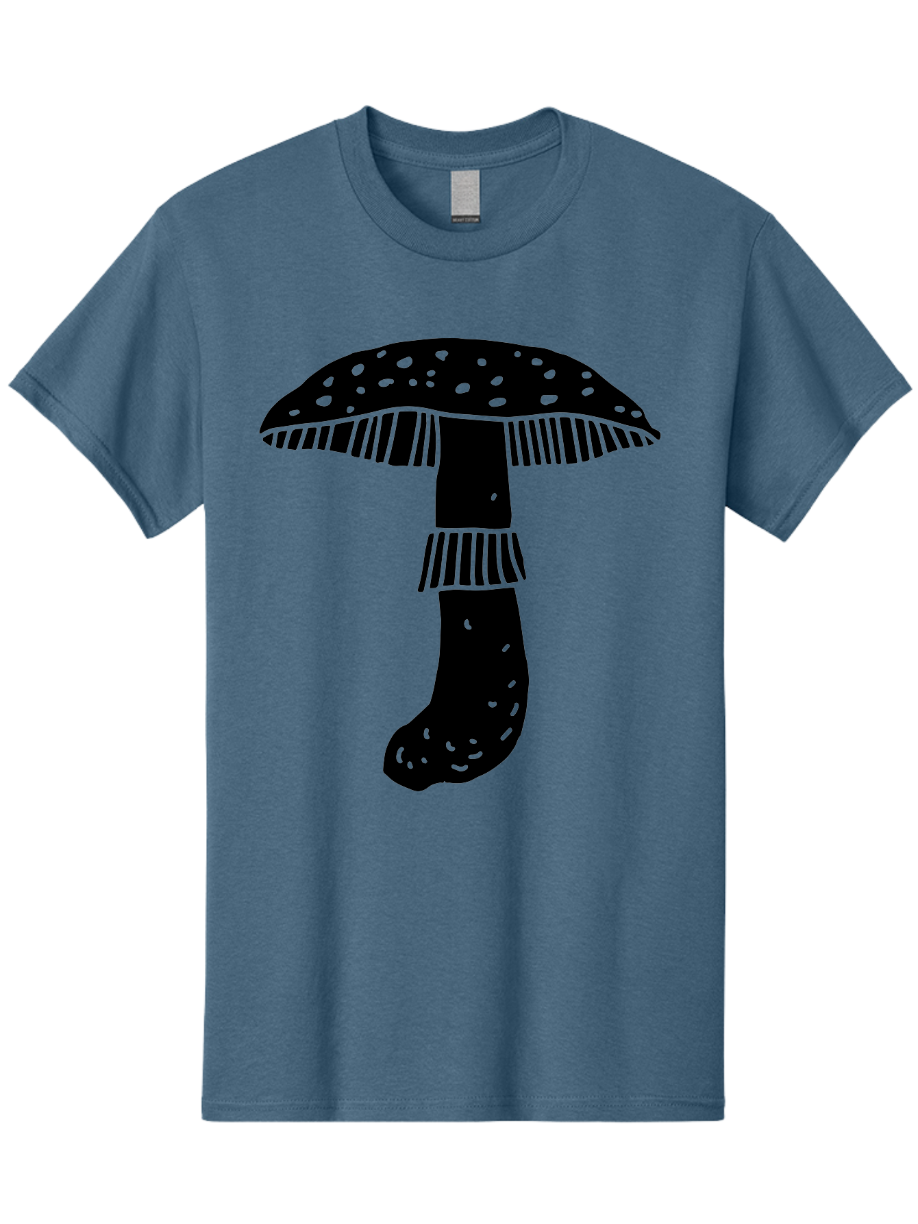 Mushroom-1 Men'S Graphic Tee, 100% Cotton, Comfortable Casual Summer Wear, Machine Washable, Mushroom Illustration, Black Silhouette, Spotted Cap, Striped Stem, Fungal Art, Whimsical Design, Fantasy Elements, Graphic Design -  Aaa605 11