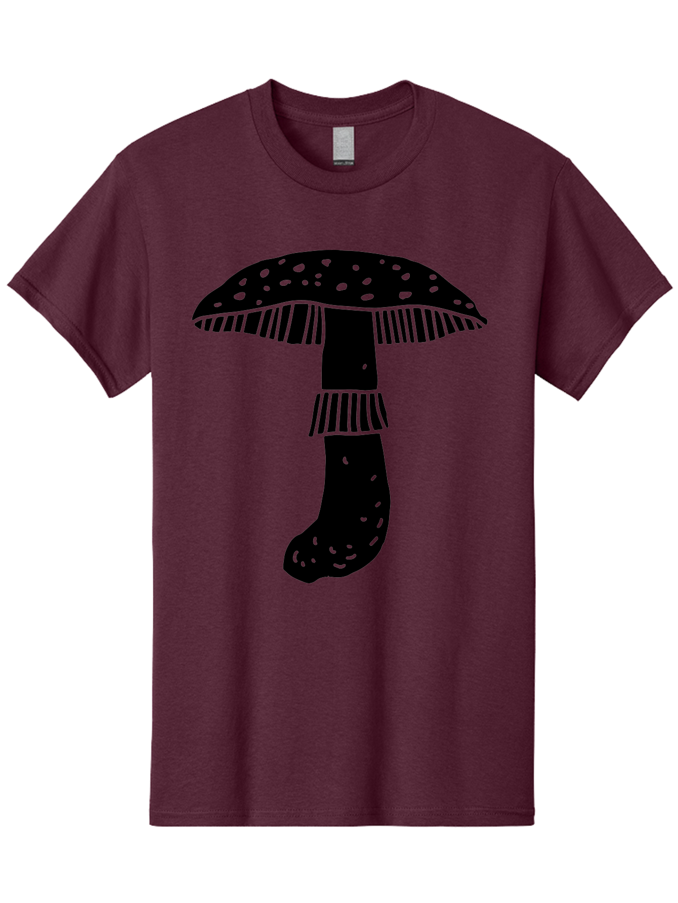 Mushroom-1 Men'S Graphic Tee, 100% Cotton, Comfortable Casual Summer Wear, Machine Washable, Mushroom Illustration, Black Silhouette, Spotted Cap, Striped Stem, Fungal Art, Whimsical Design, Fantasy Elements, Graphic Design -  Aaa605 13