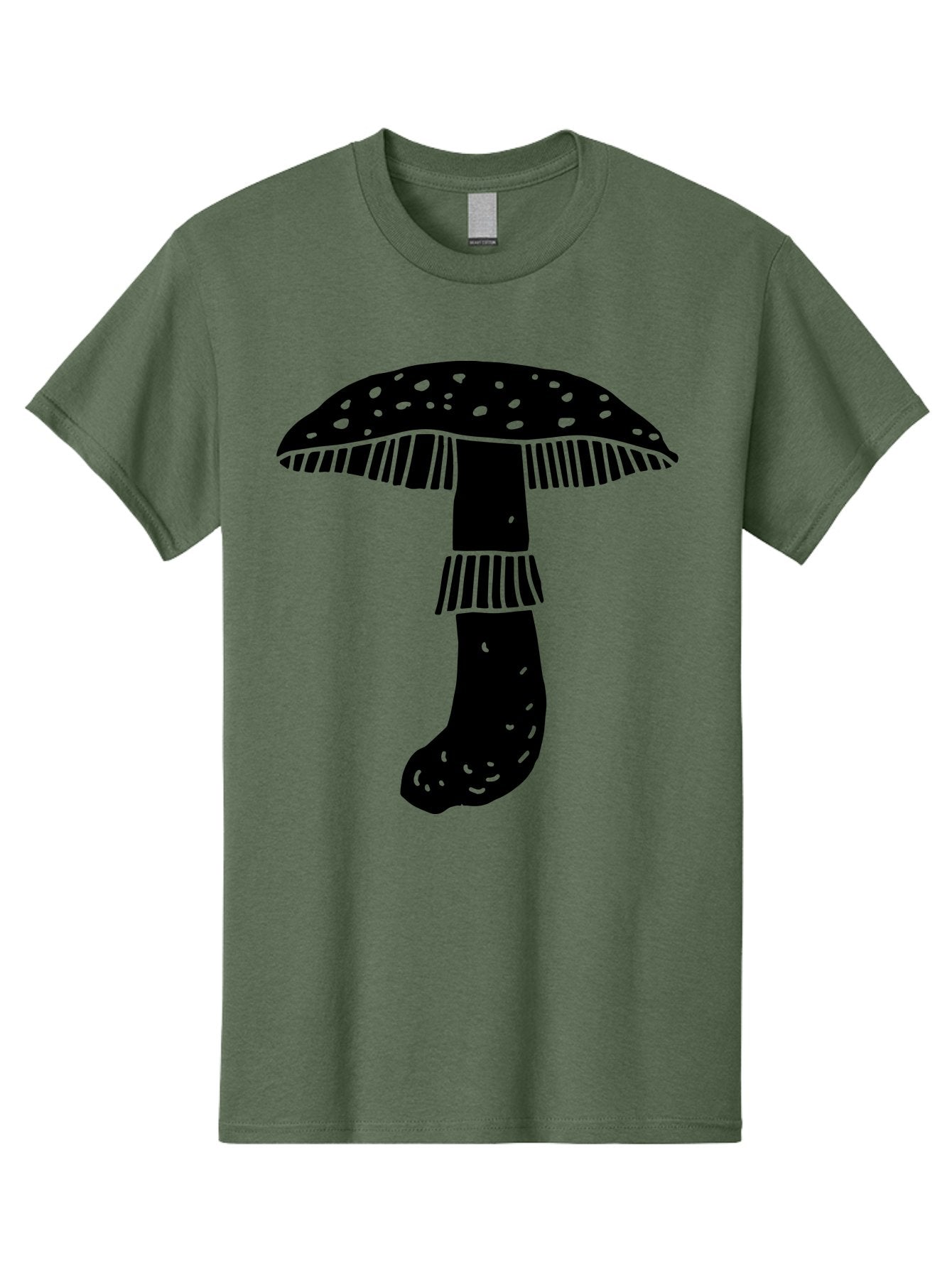 Mushroom-1 Men'S Graphic Tee, 100% Cotton, Comfortable Casual Summer Wear, Machine Washable, Mushroom Illustration, Black Silhouette, Spotted Cap, Striped Stem, Fungal Art, Whimsical Design, Fantasy Elements, Graphic Design -  Aaa605