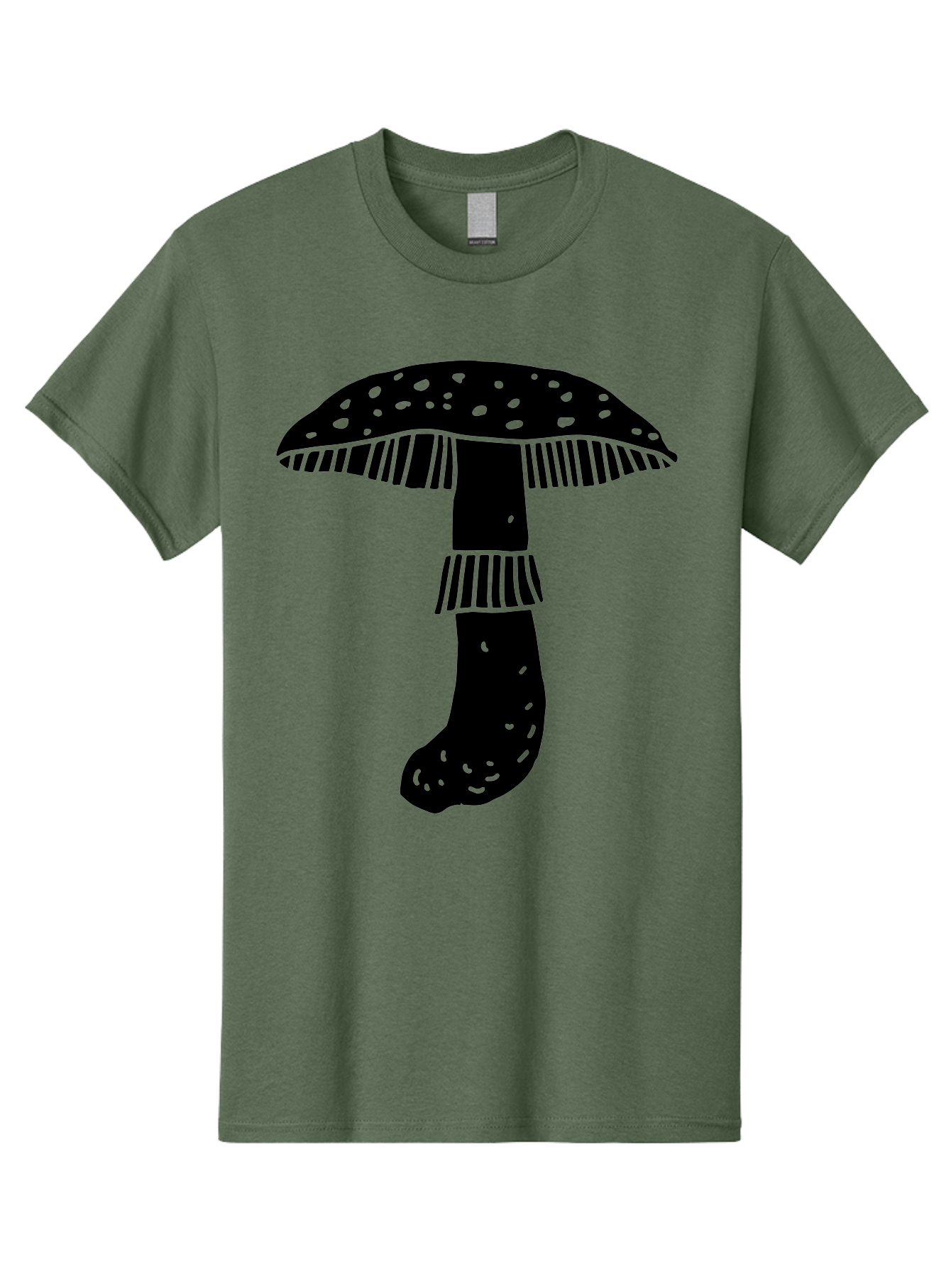 Mushroom-1 Men'S Graphic Tee, 100% Cotton, Comfortable Casual Summer Wear, Machine Washable, Mushroom Illustration, Black Silhouette, Spotted Cap, Striped Stem, Fungal Art, Whimsical Design, Fantasy Elements, Graphic Design -  Aaa605 15