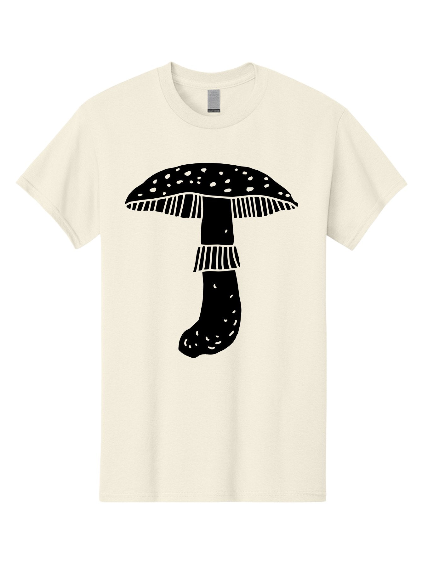 Mushroom-1 Men'S Graphic Tee, 100% Cotton, Comfortable Casual Summer Wear, Machine Washable, Mushroom Illustration, Black Silhouette, Spotted Cap, Striped Stem, Fungal Art, Whimsical Design, Fantasy Elements, Graphic Design -  Aaa605 8