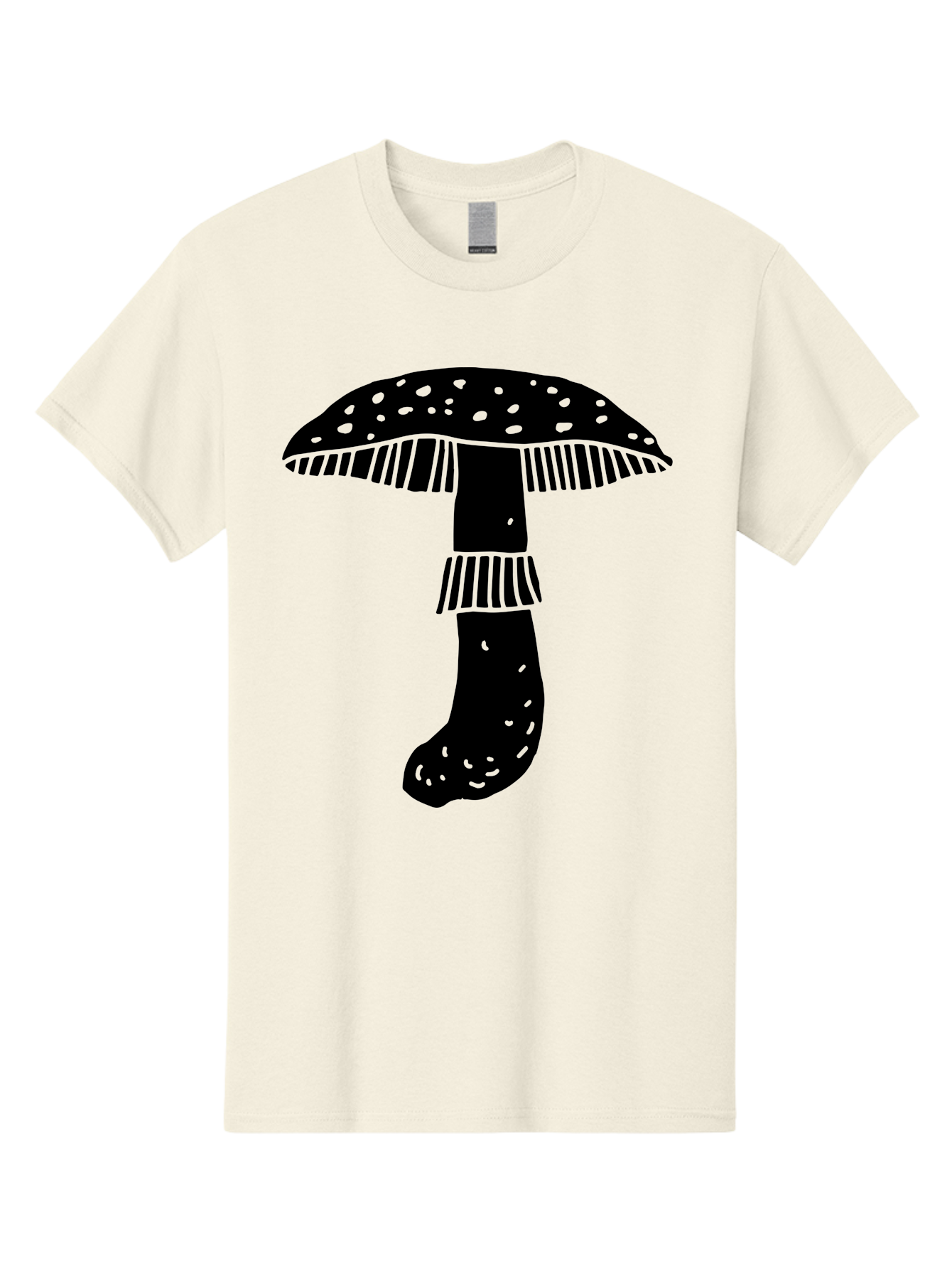 Mushroom-1 Men'S Graphic Tee, 100% Cotton, Comfortable Casual Summer Wear, Machine Washable, Mushroom Illustration, Black Silhouette, Spotted Cap, Striped Stem, Fungal Art, Whimsical Design, Fantasy Elements, Graphic Design -  Aaa605 17