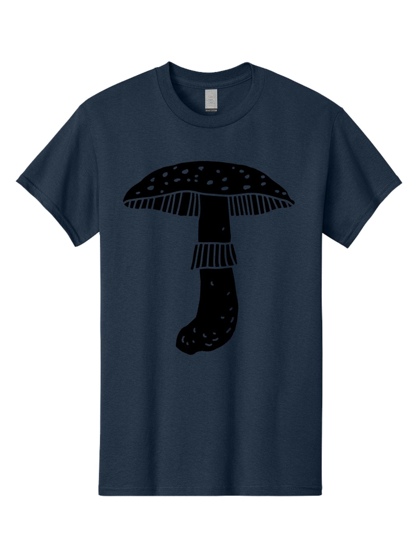 Mushroom-1 Men'S Graphic Tee, 100% Cotton, Comfortable Casual Summer Wear, Machine Washable, Mushroom Illustration, Black Silhouette, Spotted Cap, Striped Stem, Fungal Art, Whimsical Design, Fantasy Elements, Graphic Design -  Aaa605 14